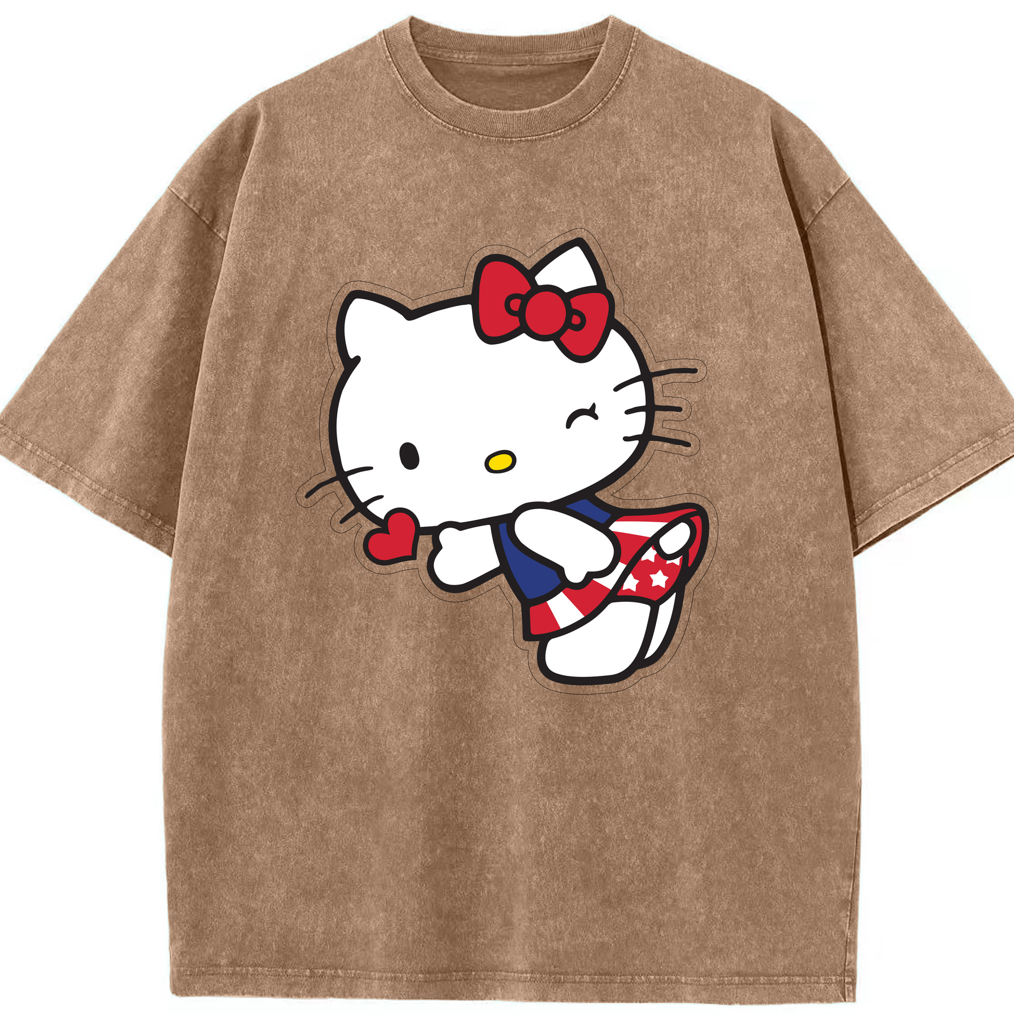 （画像用） Hello Kitty ハローキティ 綿100% ヴィンテージ風 半袖Tシャツ（フロントプリント）