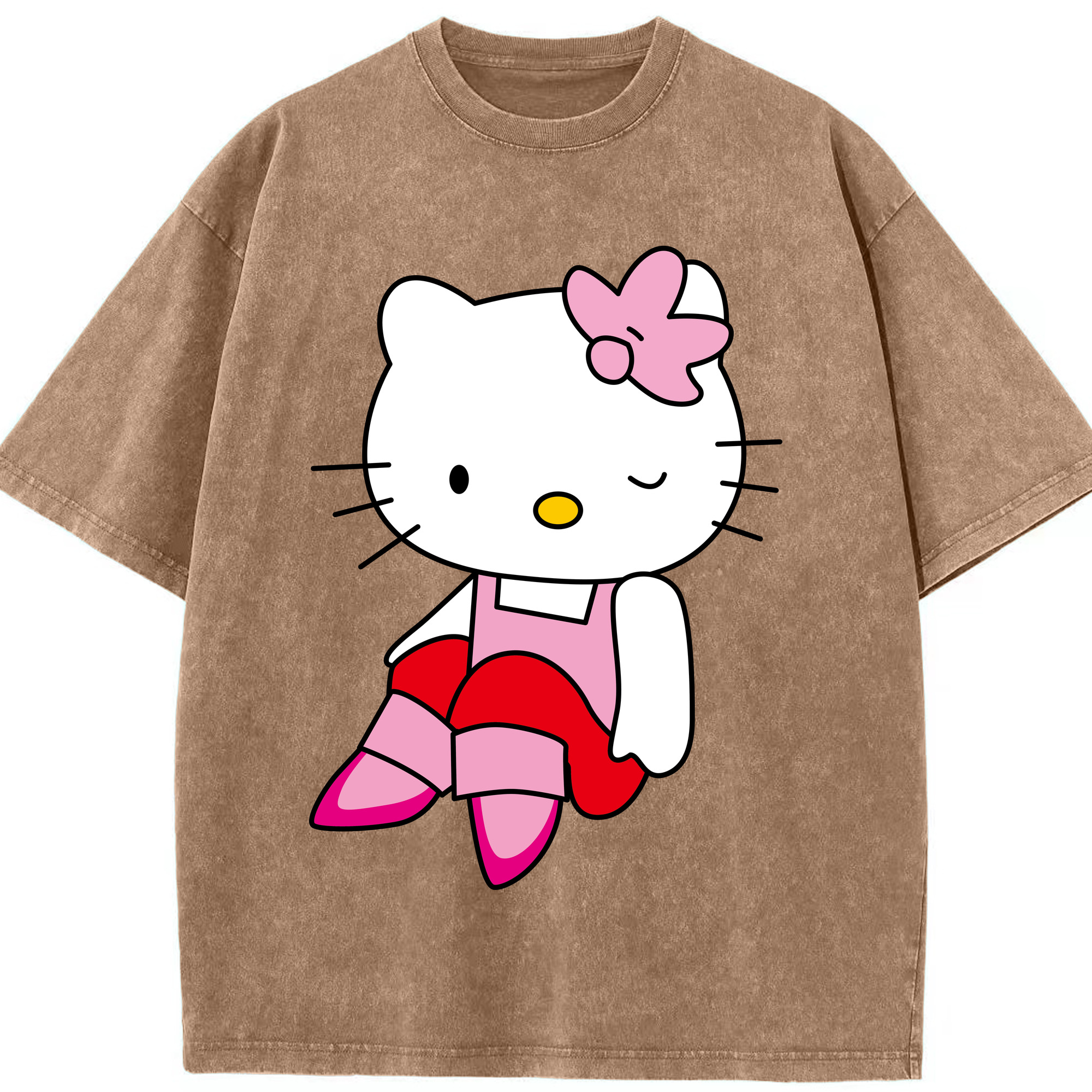 （画像用） Hello Kitty ハローキティ 綿100% ヴィンテージ風 半袖Tシャツ（フロントプリント）