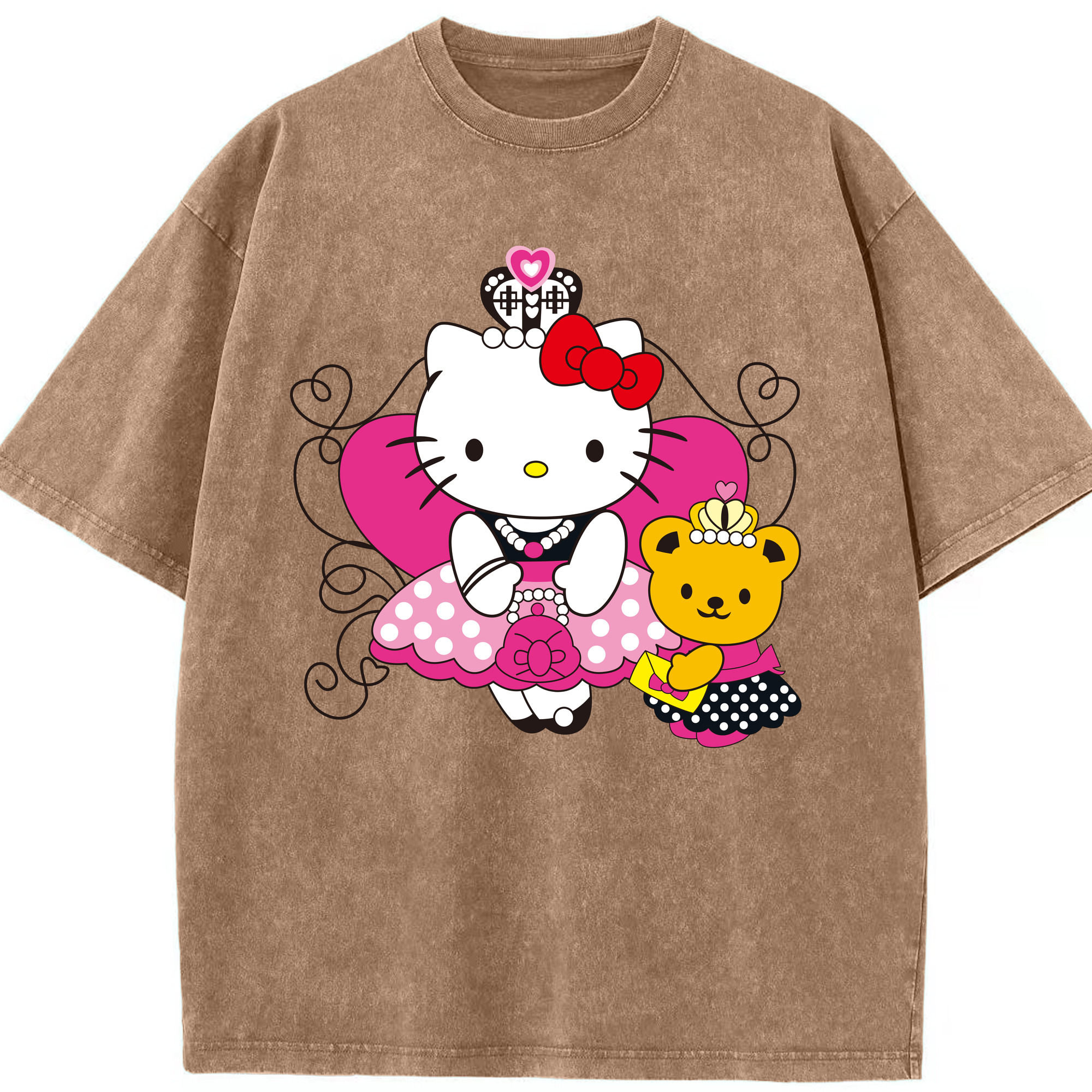 （画像用） Hello Kitty ハローキティ 綿100% ヴィンテージ風 半袖Tシャツ（フロントプリント）