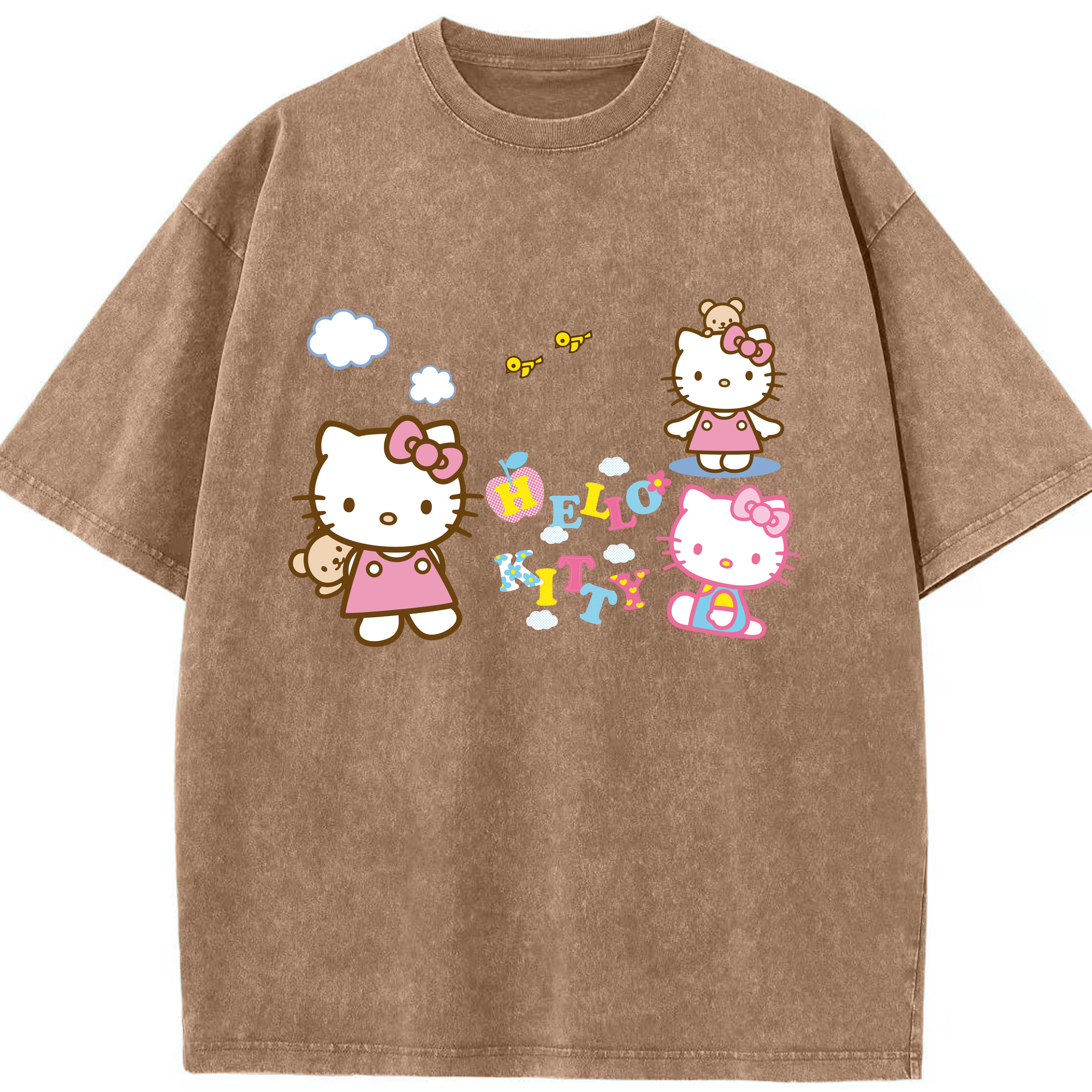 （画像用） Hello Kitty ハローキティ 綿100% ヴィンテージ風 半袖Tシャツ（フロントプリント）