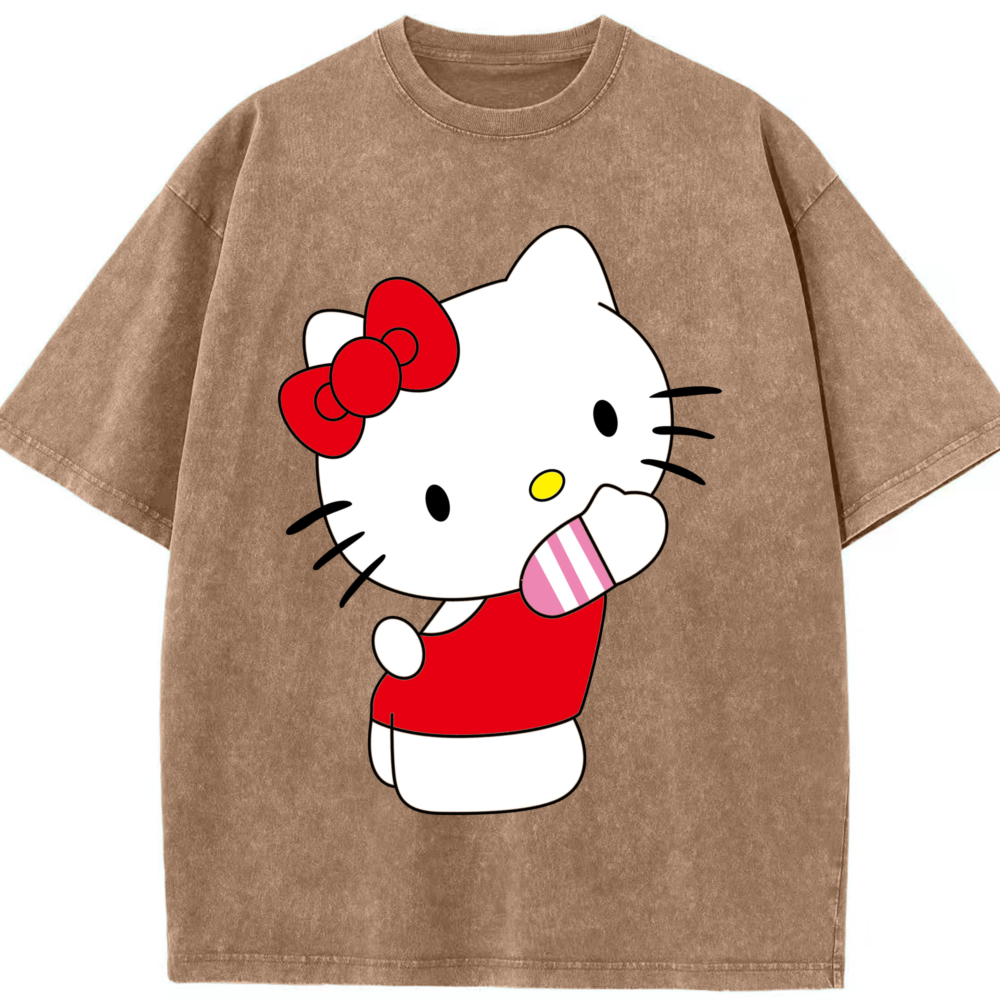 （画像用） Hello Kitty ハローキティ 綿100% ヴィンテージ風 半袖Tシャツ（フロントプリント）