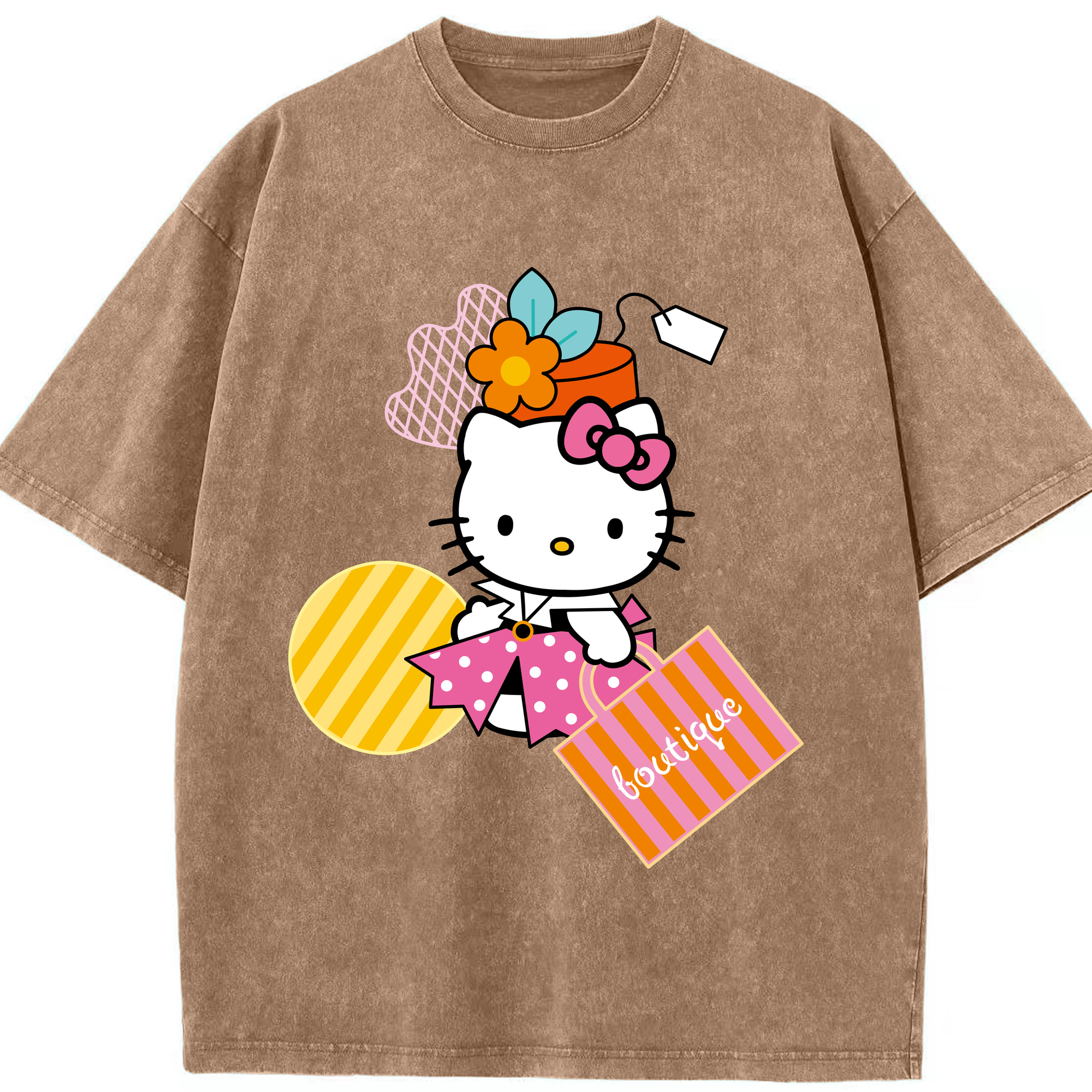 （画像用） Hello Kitty ハローキティ 綿100% ヴィンテージ風 半袖Tシャツ（フロントプリント）