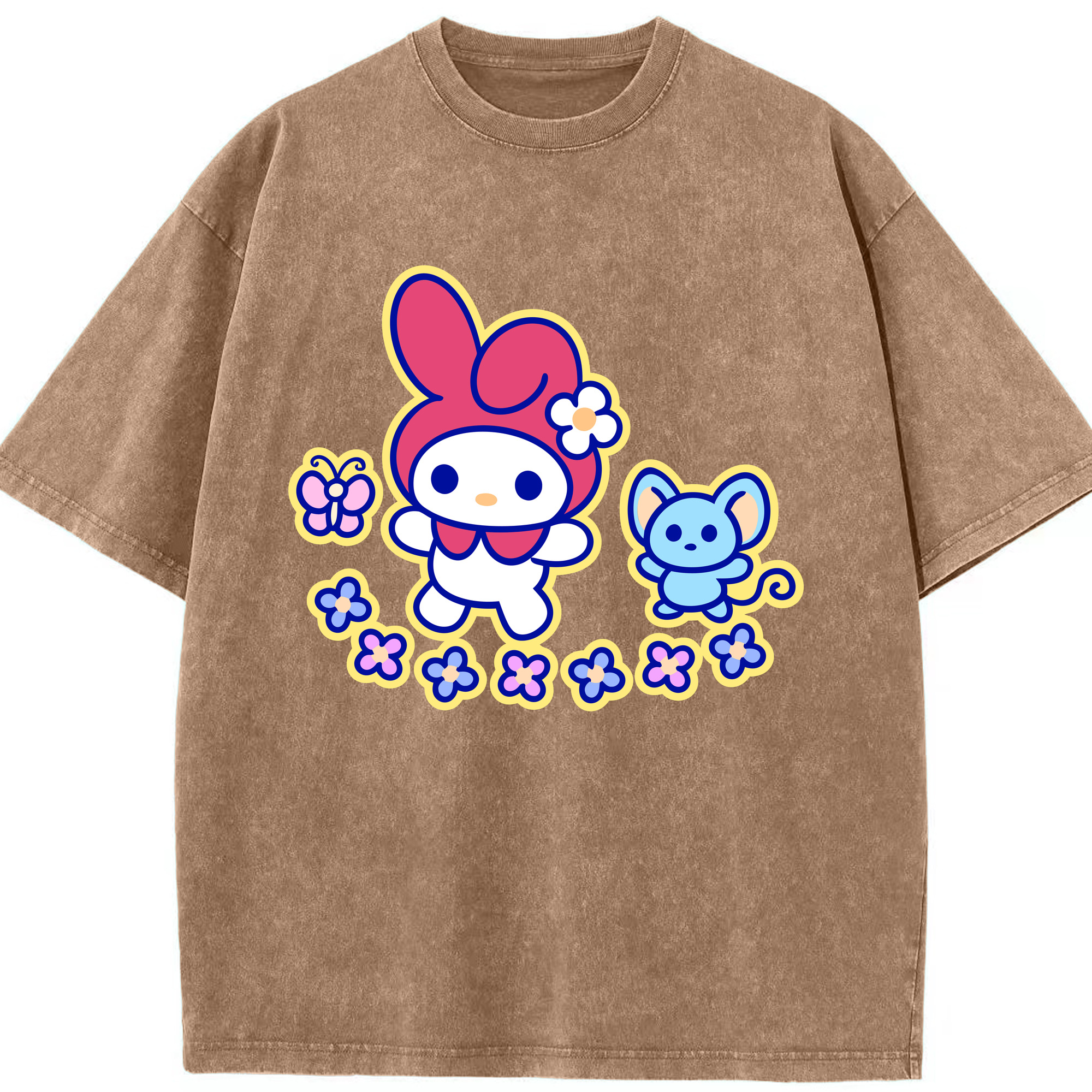 （画像用） Hello Kitty ハローキティ 綿100% ヴィンテージ風 半袖Tシャツ（フロントプリント）