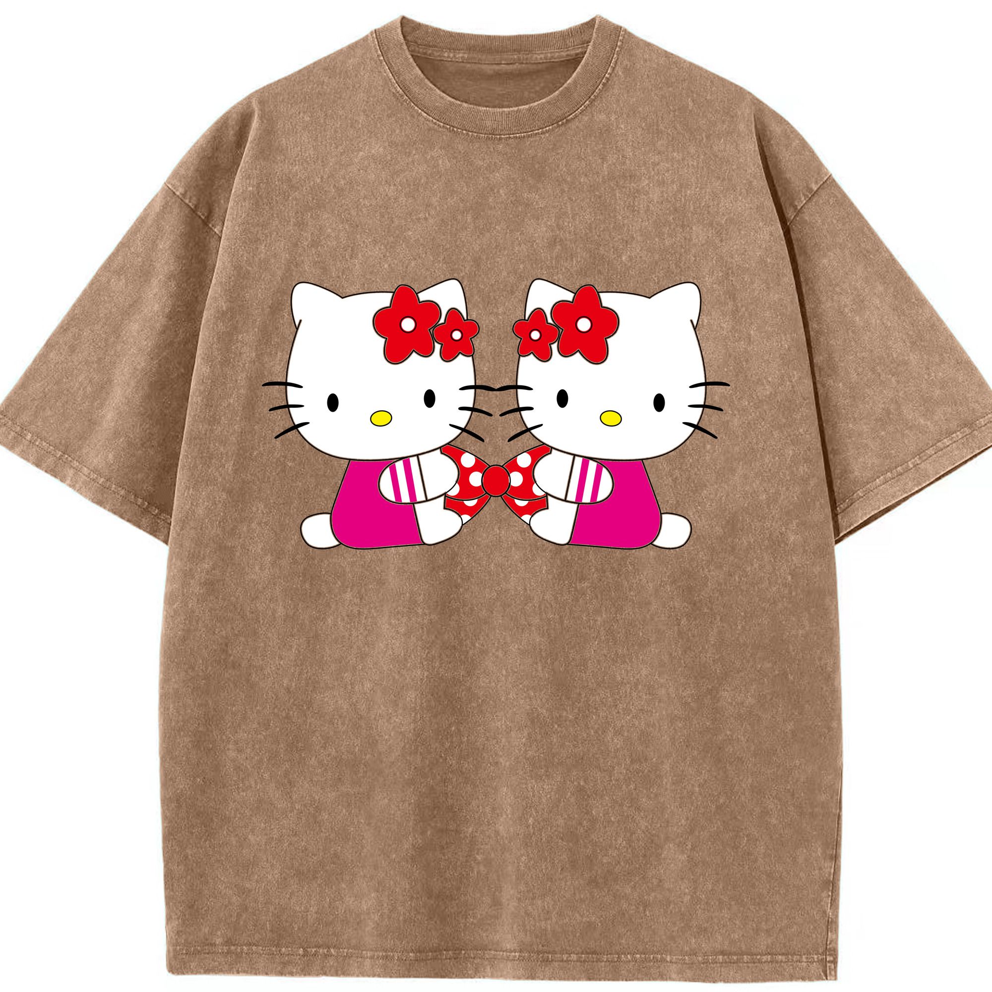 （画像用） Hello Kitty ハローキティ 綿100% ヴィンテージ風 半袖Tシャツ（フロントプリント）
