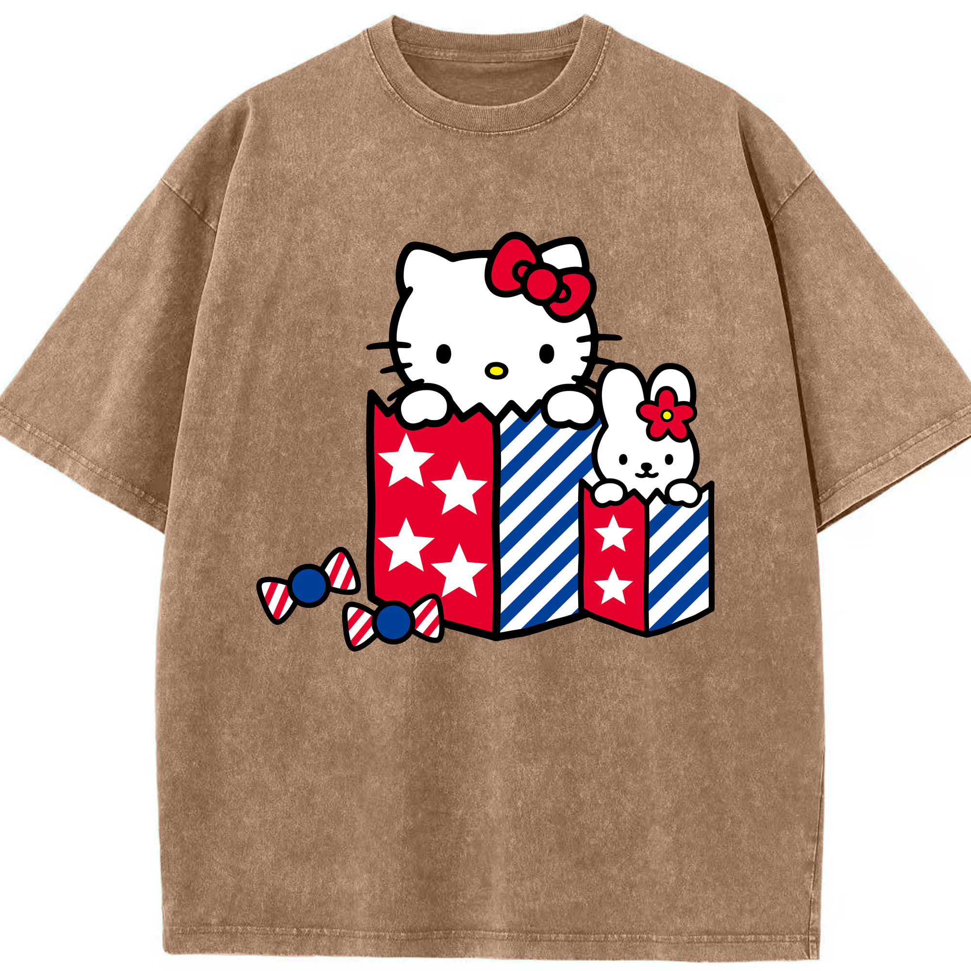 （画像用） Hello Kitty ハローキティ 綿100% ヴィンテージ風 半袖Tシャツ（フロントプリント）