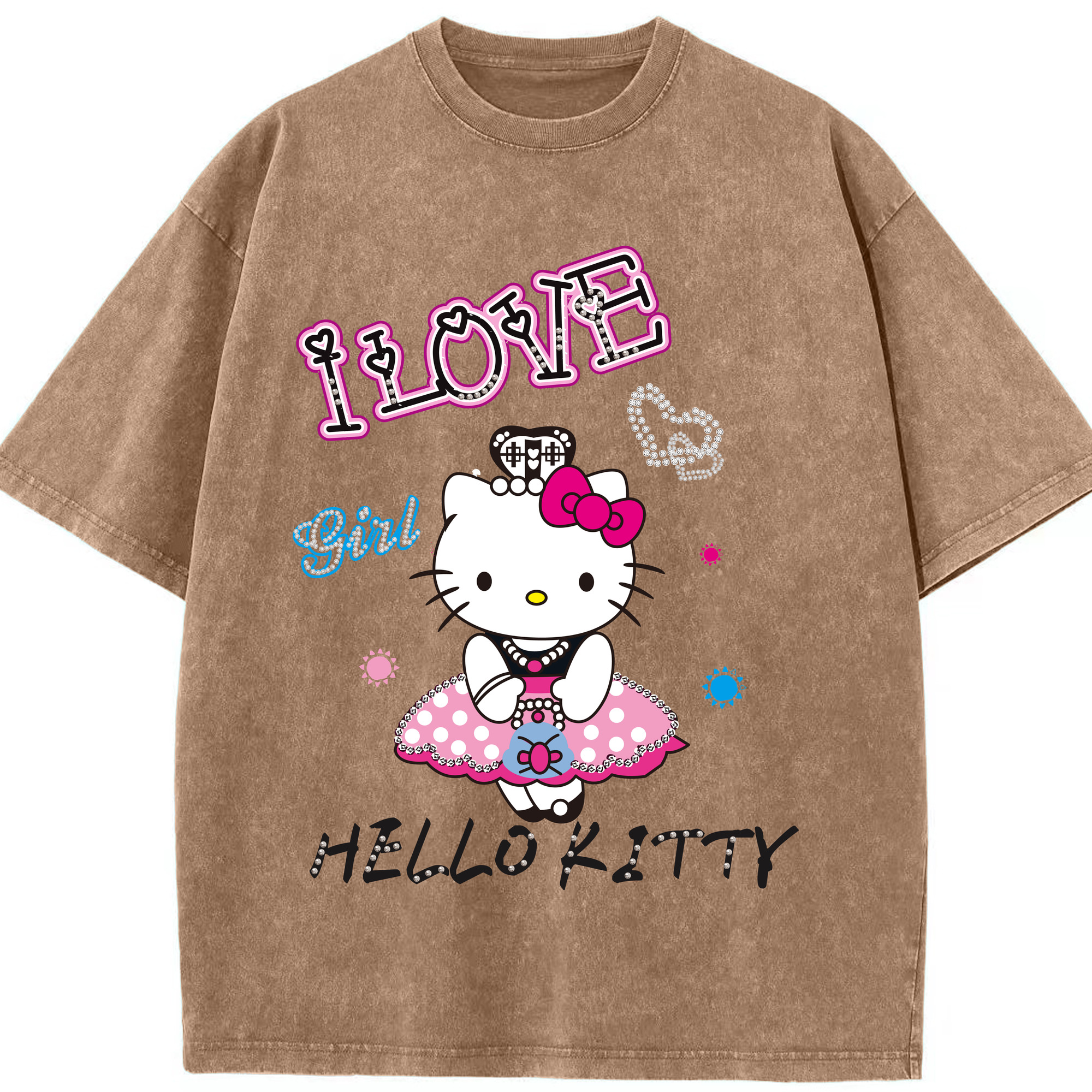 （画像用） Hello Kitty ハローキティ 綿100% ヴィンテージ風 半袖Tシャツ（フロントプリント）