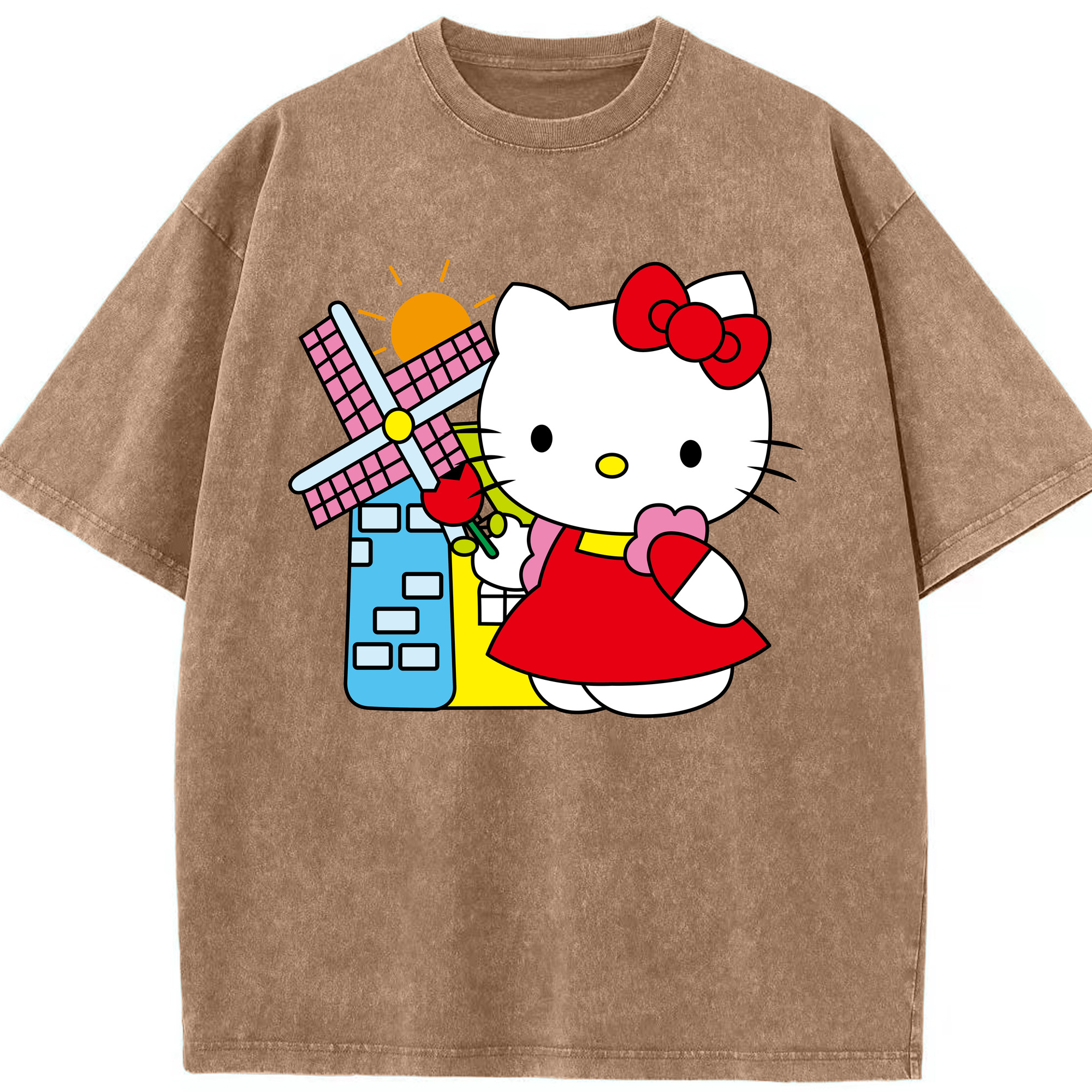 （画像用） Hello Kitty ハローキティ 綿100% ヴィンテージ風 半袖Tシャツ（フロントプリント）