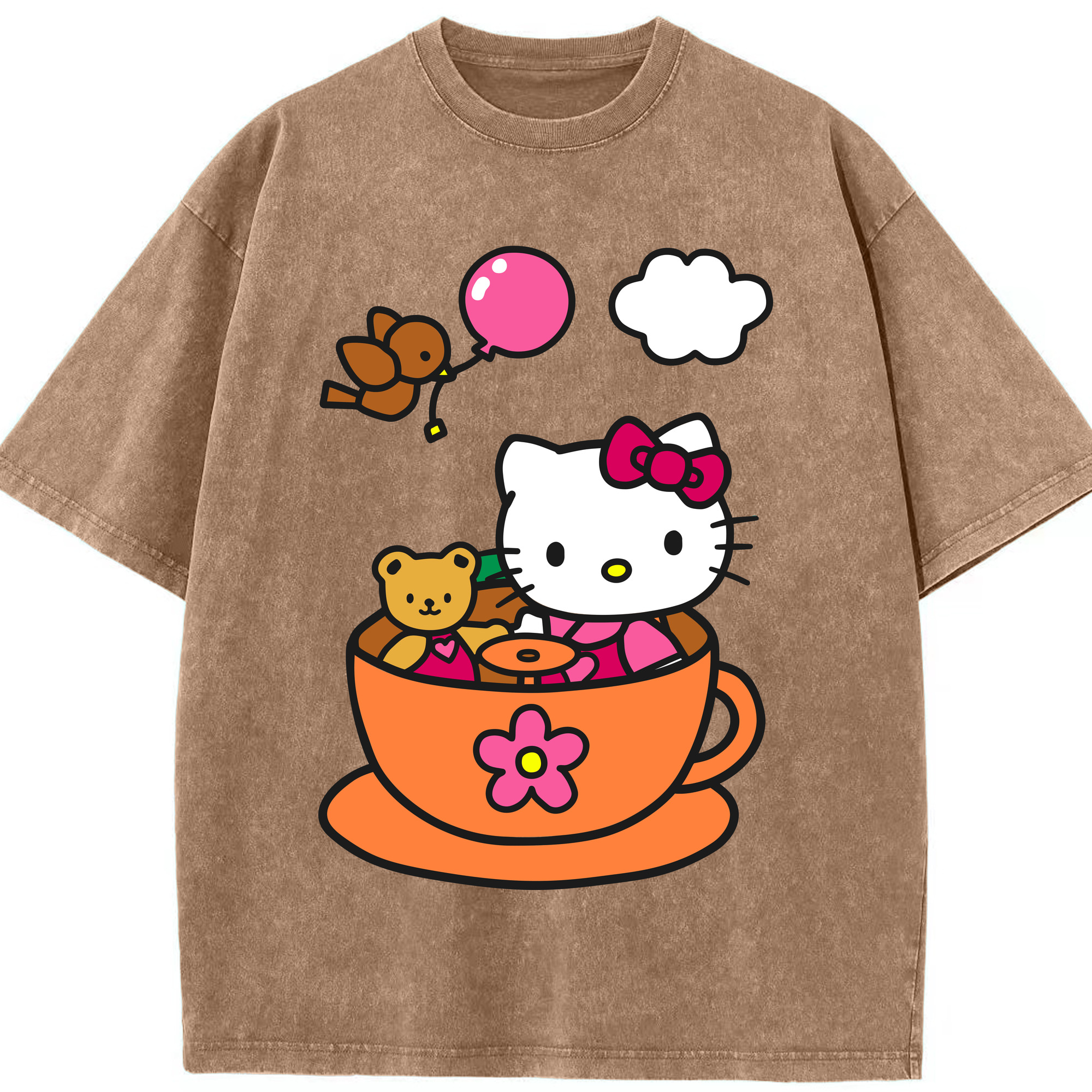 （画像用） Hello Kitty ハローキティ 綿100% ヴィンテージ風 半袖Tシャツ（フロントプリント）