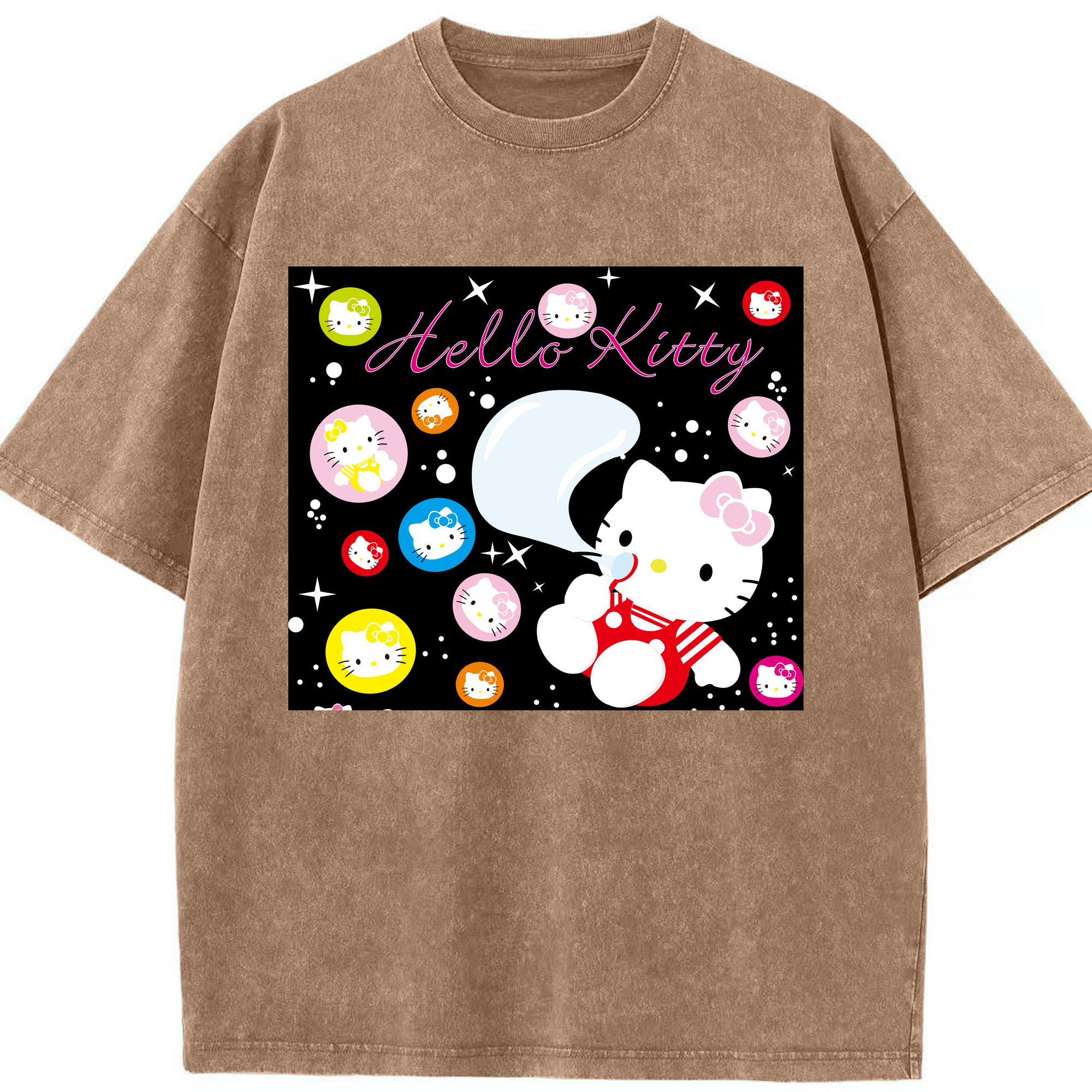 （画像用） Hello Kitty ハローキティ 綿100% ヴィンテージ風 半袖Tシャツ（フロントプリント）