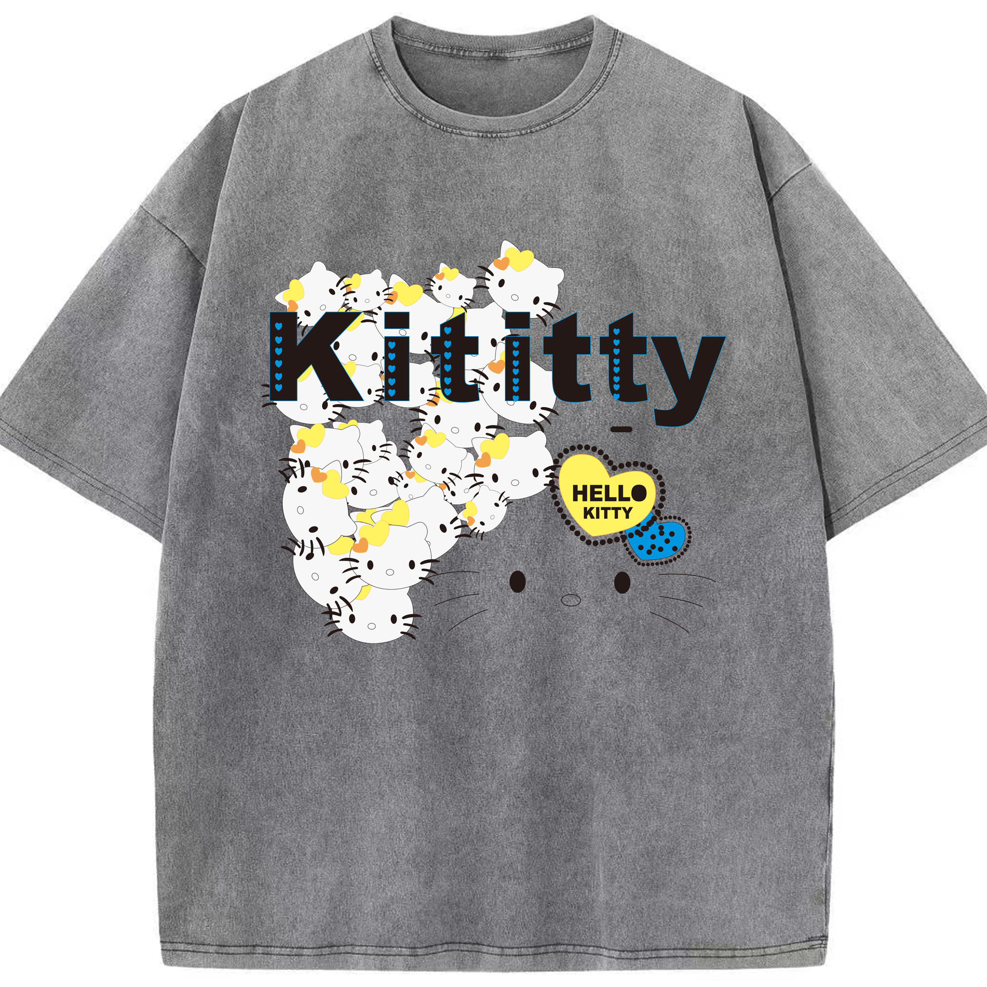 （画像用） Hello Kitty ハローキティ 綿100% ヴィンテージ風 半袖Tシャツ（フロントプリント）