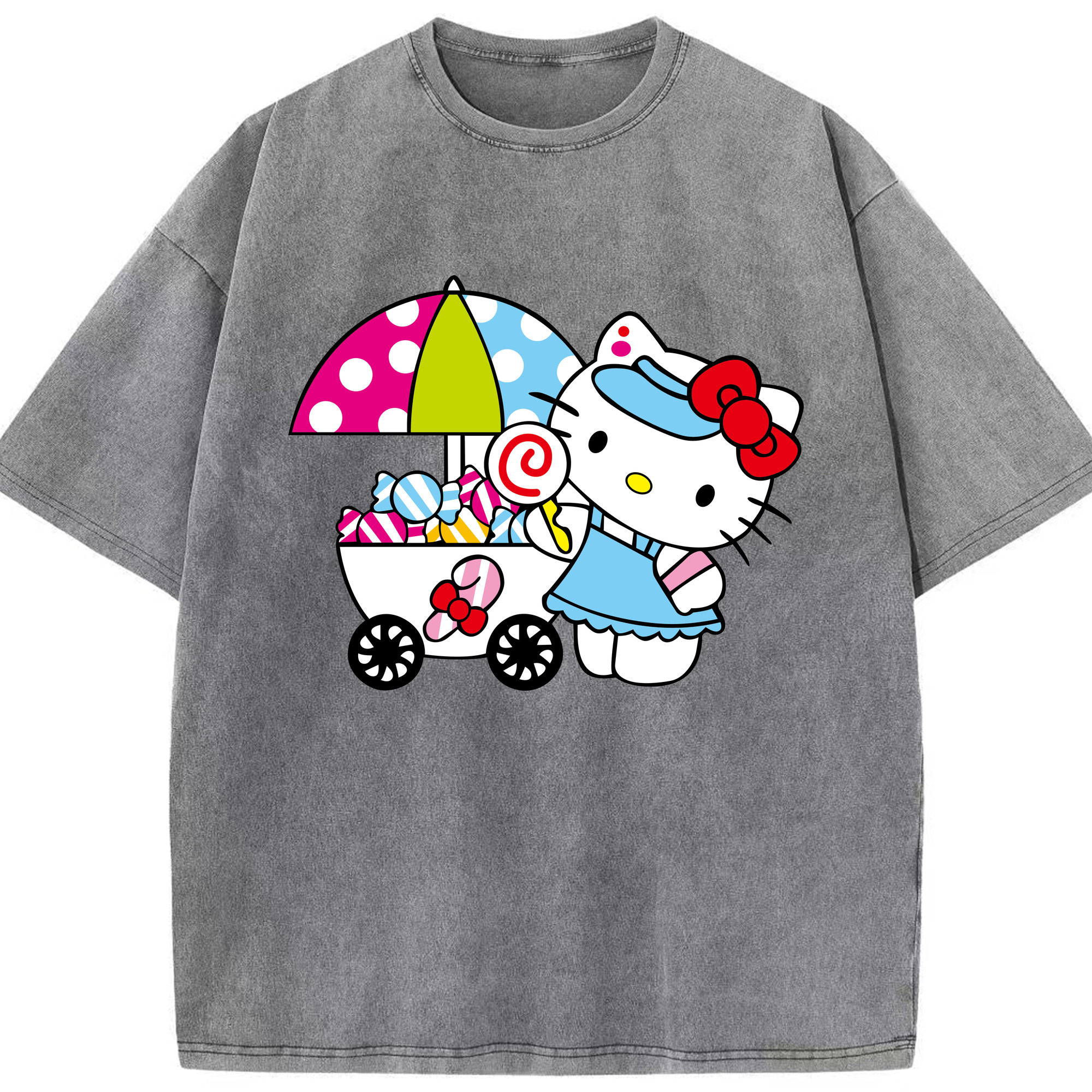 （画像用） Hello Kitty ハローキティ 綿100% ヴィンテージ風 半袖Tシャツ（フロントプリント）