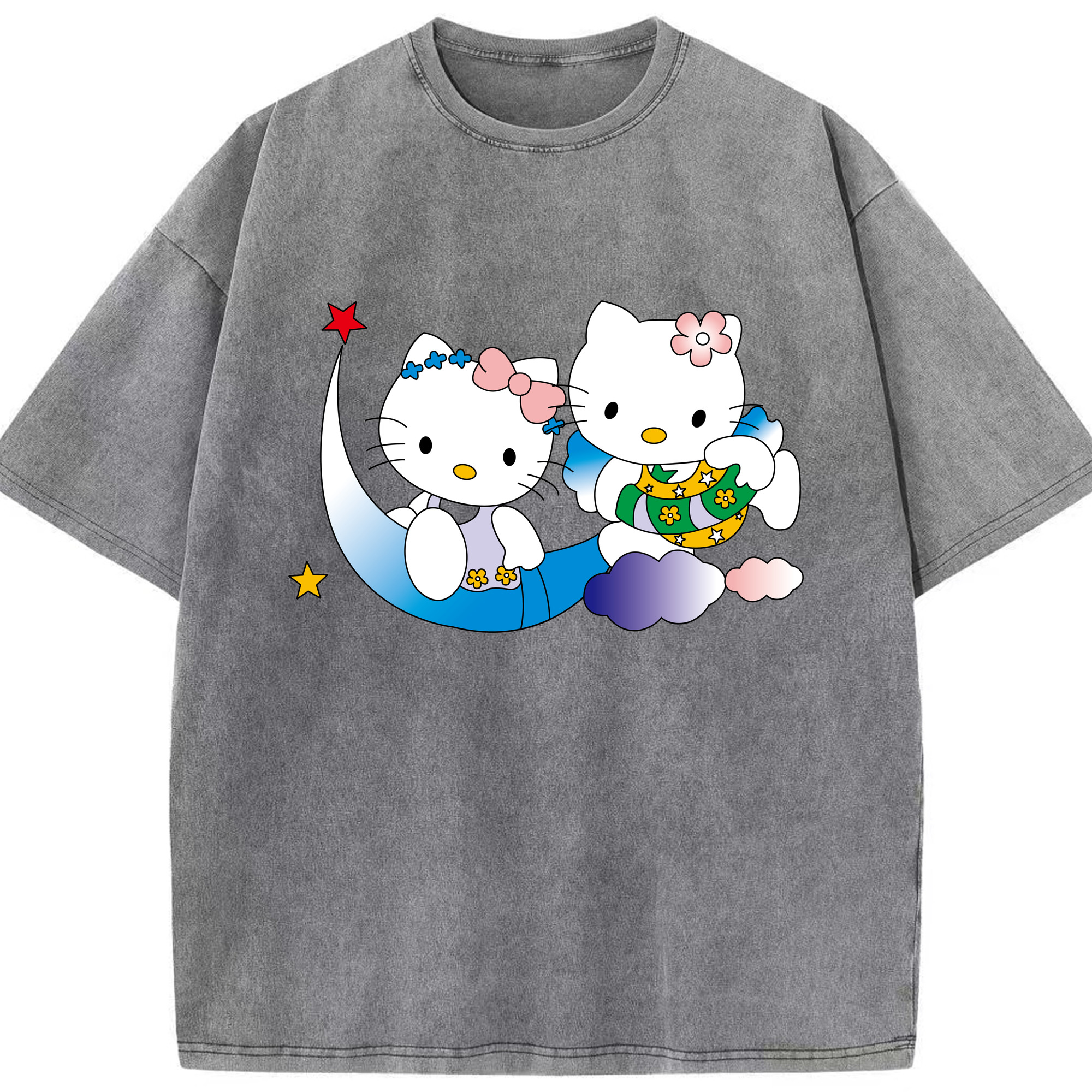 （画像用） Hello Kitty ハローキティ 綿100% ヴィンテージ風 半袖Tシャツ（フロントプリント）