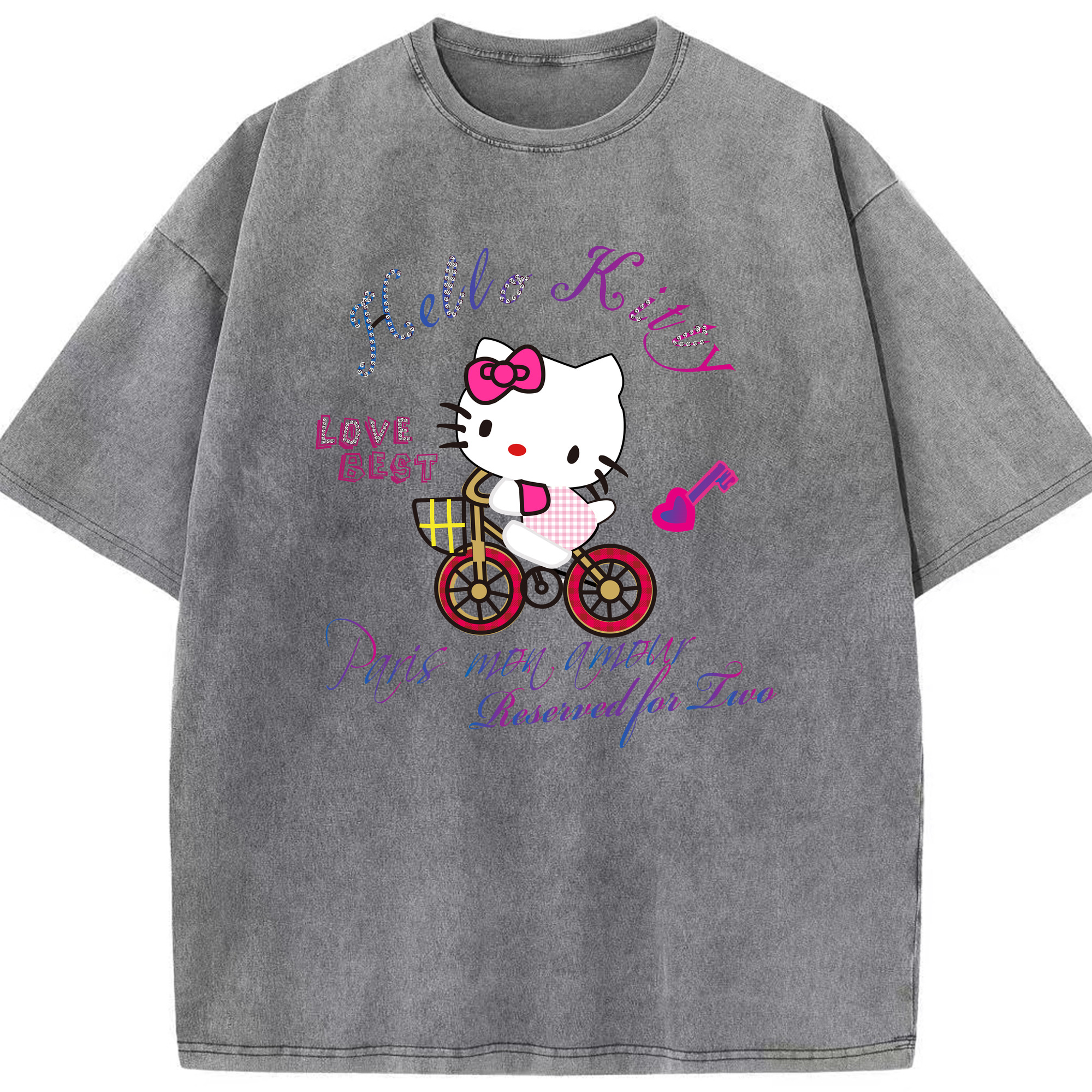 （画像用） Hello Kitty ハローキティ 綿100% ヴィンテージ風 半袖Tシャツ（フロントプリント）