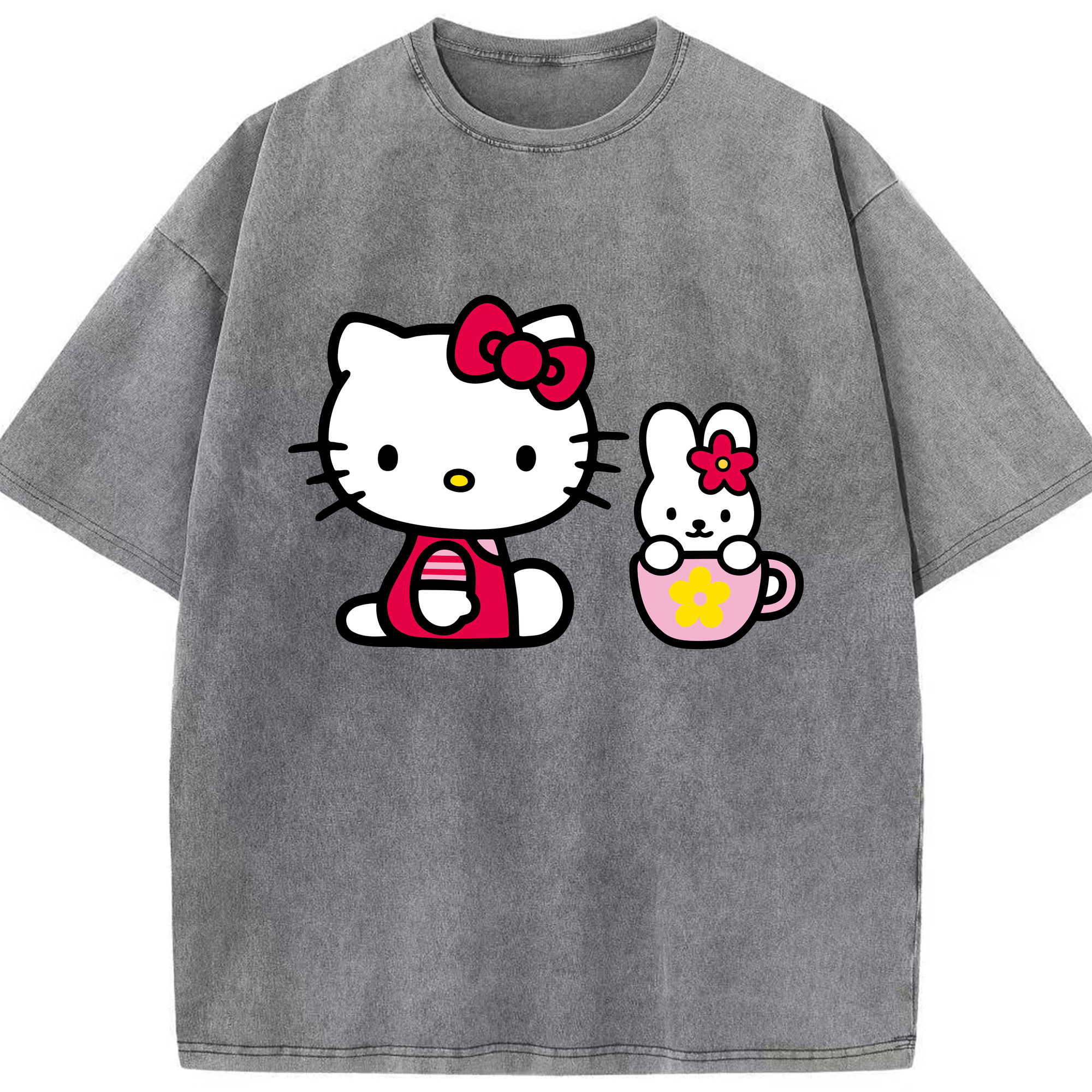 （画像用） Hello Kitty ハローキティ 綿100% ヴィンテージ風 半袖Tシャツ（フロントプリント）