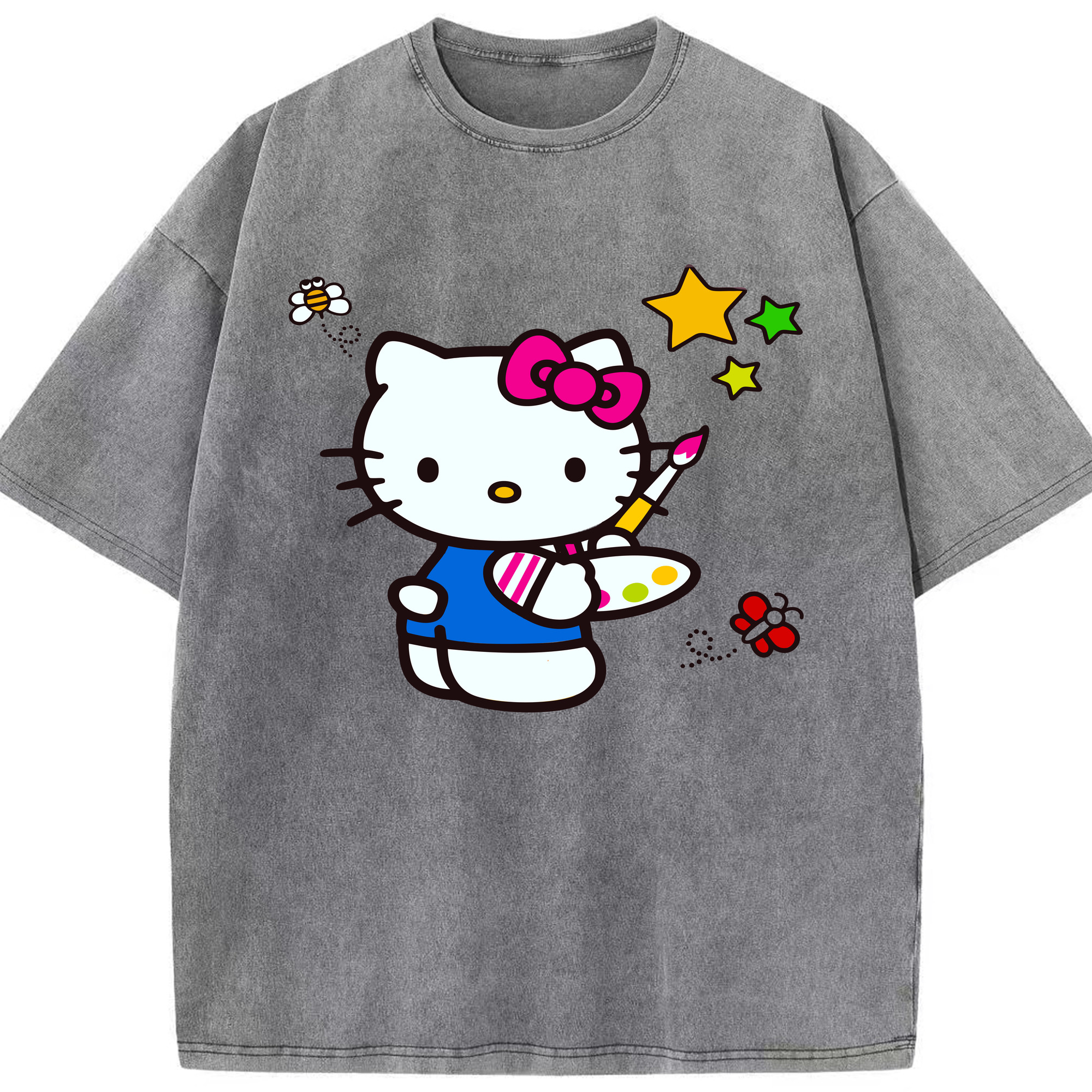 （画像用） Hello Kitty ハローキティ 綿100% ヴィンテージ風 半袖Tシャツ（フロントプリント）