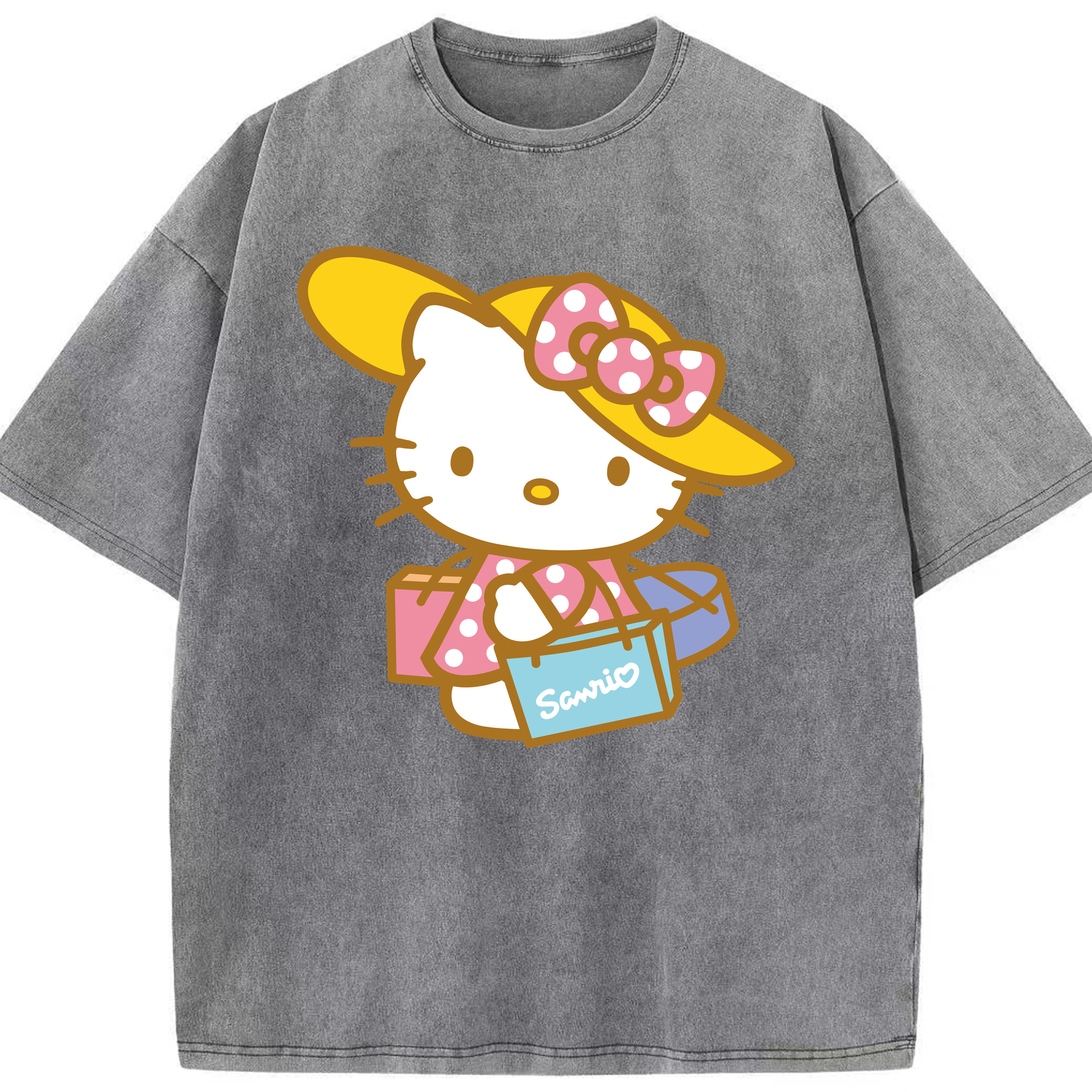 （画像用） Hello Kitty ハローキティ 綿100% ヴィンテージ風 半袖Tシャツ（フロントプリント）