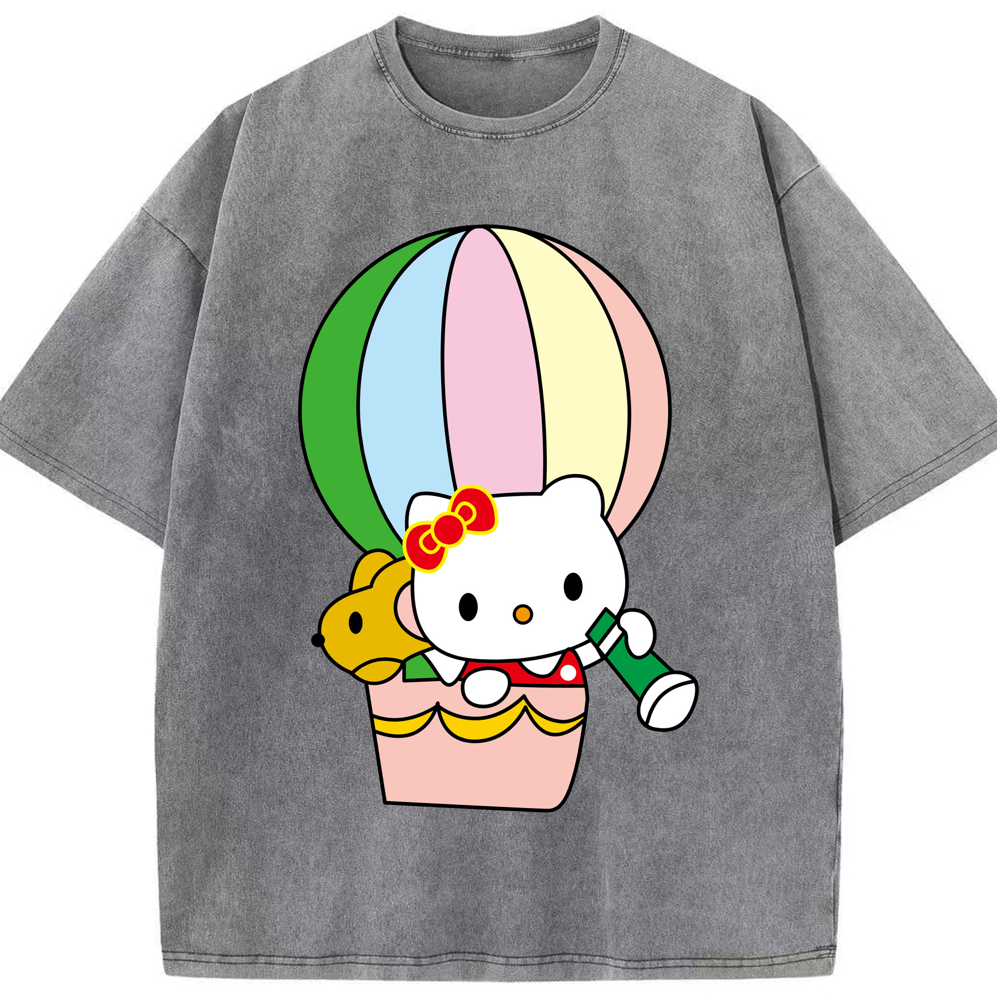 （画像用） Hello Kitty ハローキティ 綿100% ヴィンテージ風 半袖Tシャツ（フロントプリント）