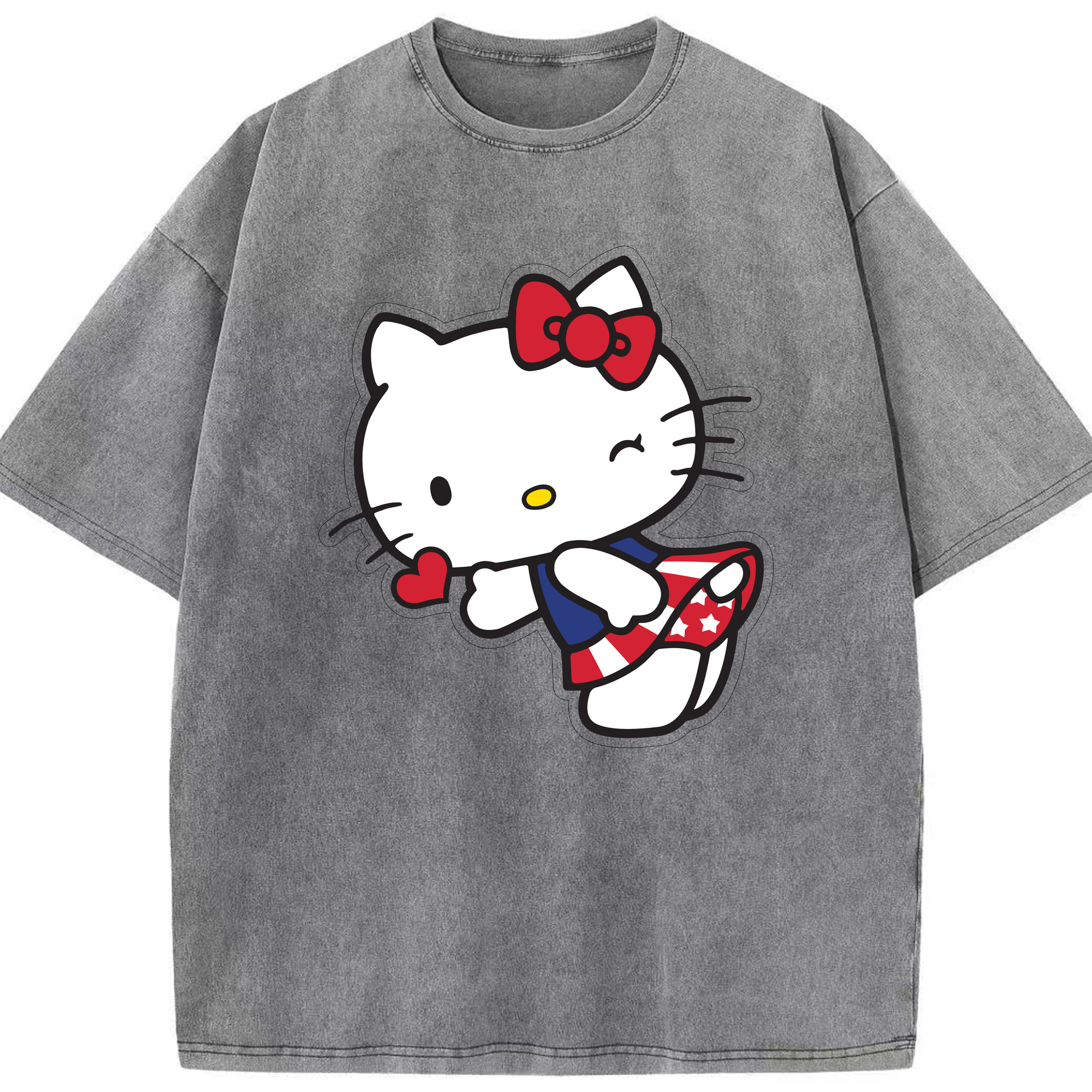 （画像用） Hello Kitty ハローキティ 綿100% ヴィンテージ風 半袖Tシャツ（フロントプリント）