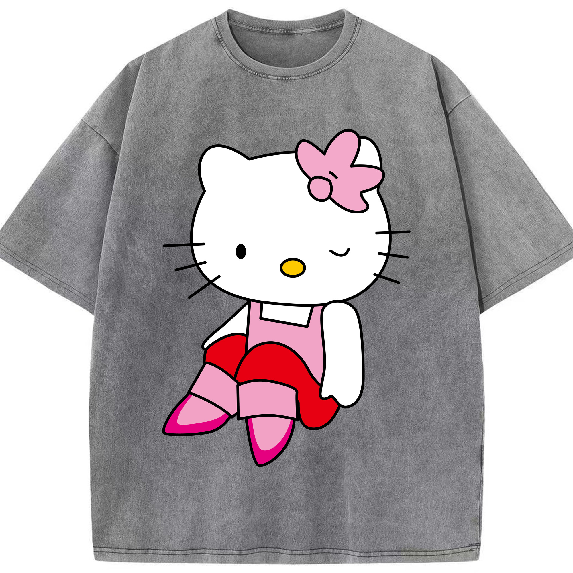 （画像用） Hello Kitty ハローキティ 綿100% ヴィンテージ風 半袖Tシャツ（フロントプリント）