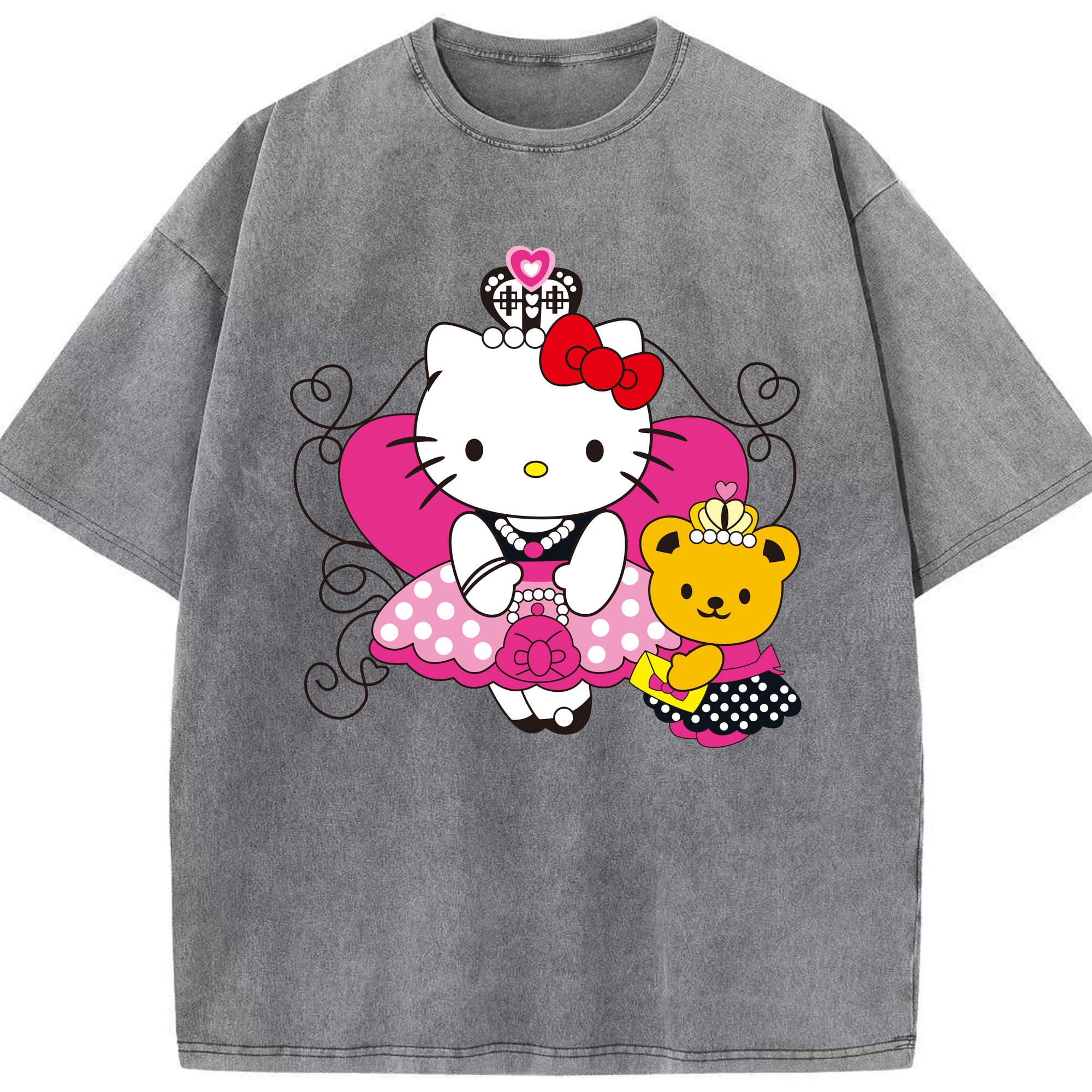 （画像用） Hello Kitty ハローキティ 綿100% ヴィンテージ風 半袖Tシャツ（フロントプリント）