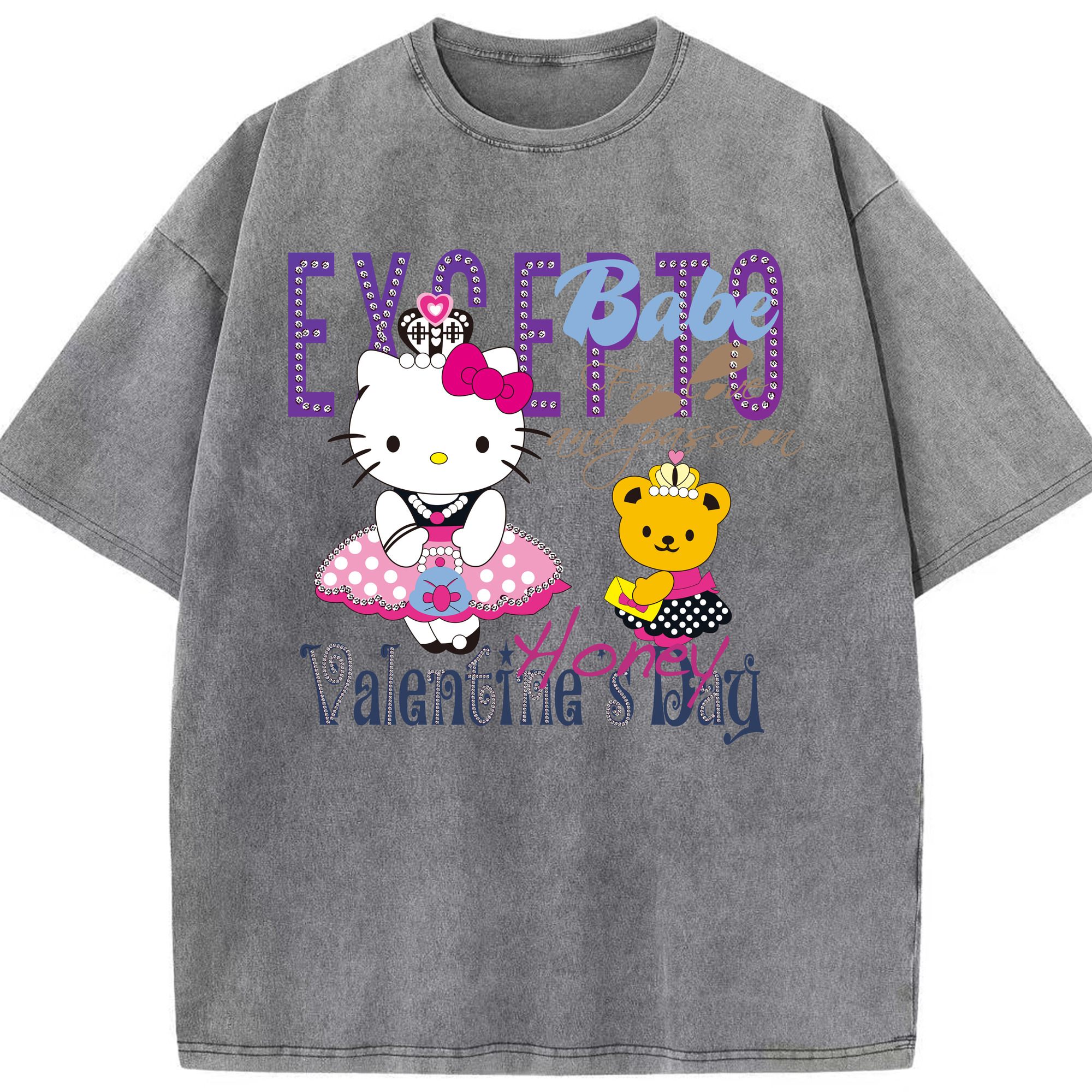 （画像用） Hello Kitty ハローキティ 綿100% ヴィンテージ風 半袖Tシャツ（フロントプリント）