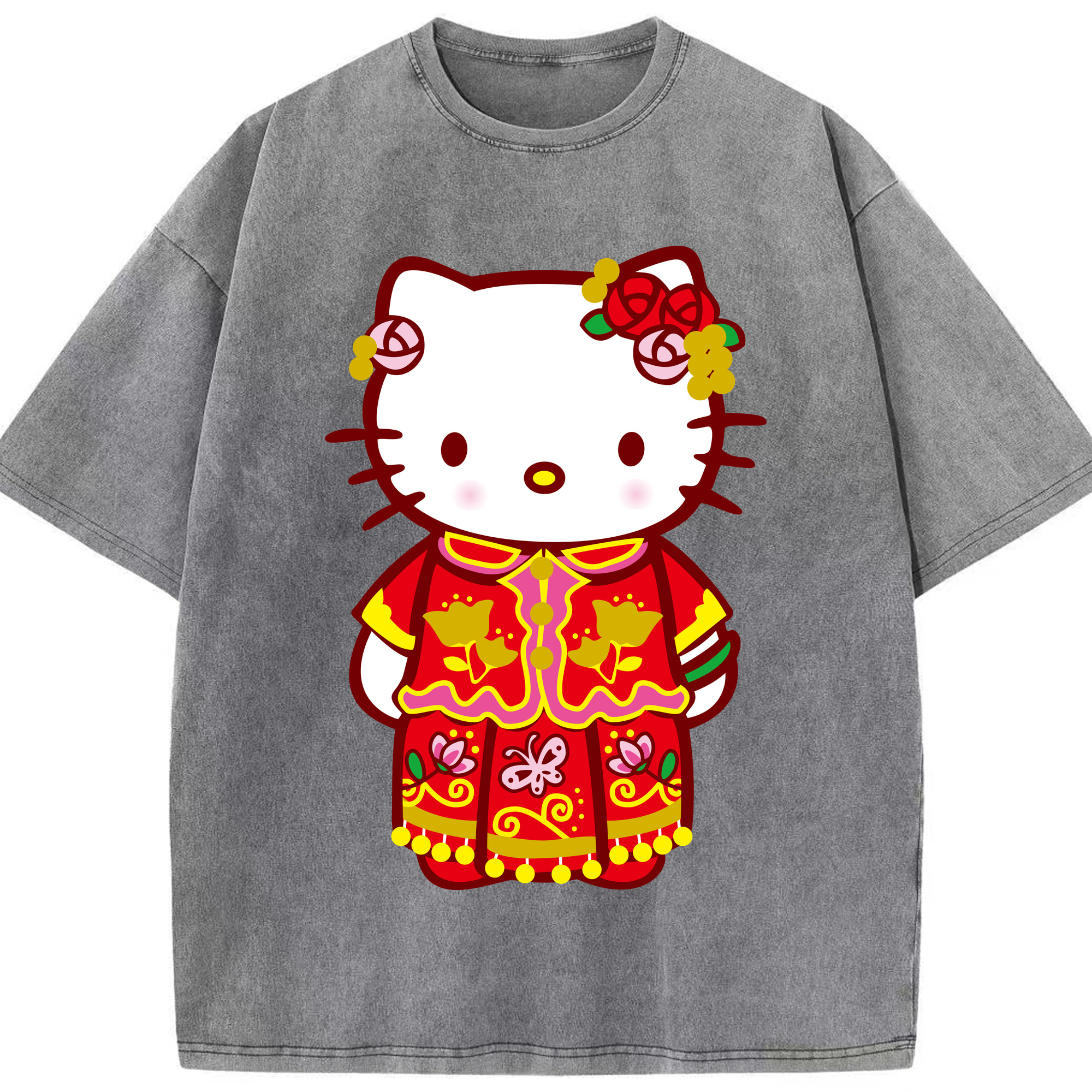 （画像用） Hello Kitty ハローキティ 綿100% ヴィンテージ風 半袖Tシャツ（フロントプリント）