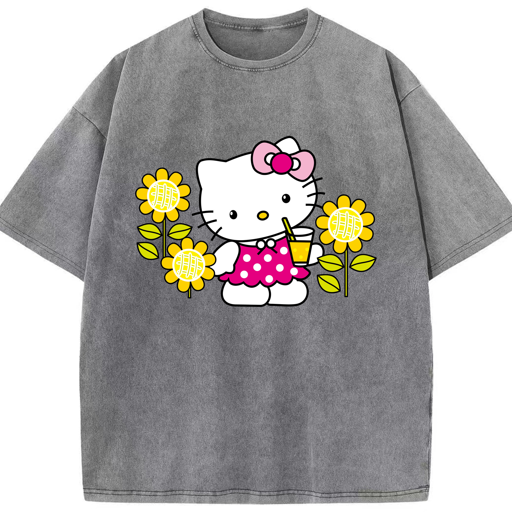 （画像用） Hello Kitty ハローキティ 綿100% ヴィンテージ風 半袖Tシャツ（フロントプリント）