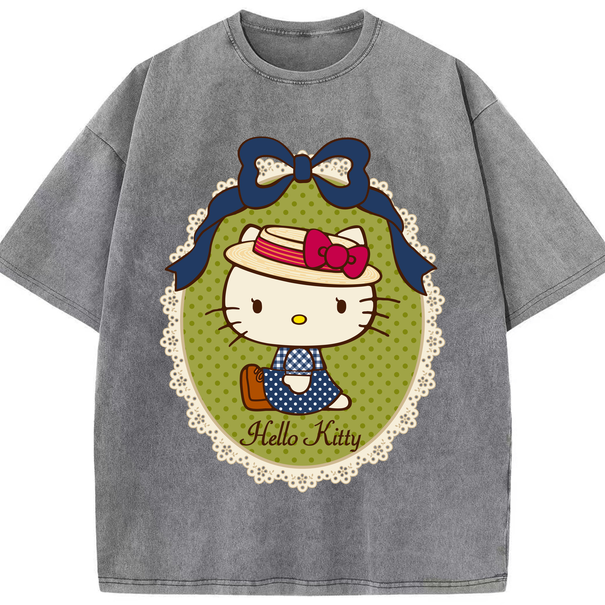 （画像用） Hello Kitty ハローキティ 綿100% ヴィンテージ風 半袖Tシャツ（フロントプリント）