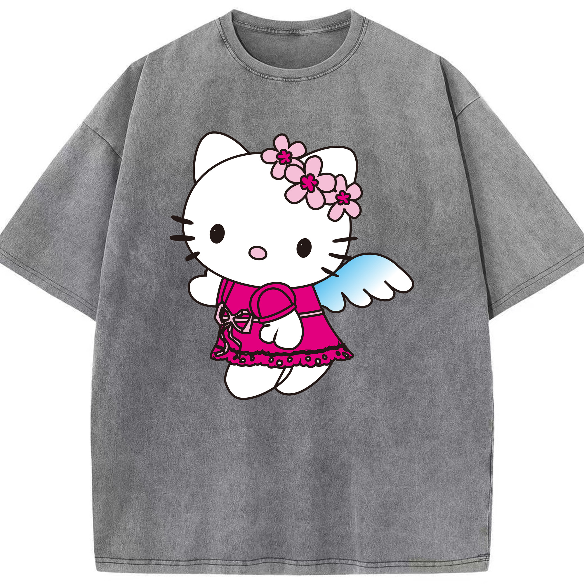 （画像用） Hello Kitty ハローキティ 綿100% ヴィンテージ風 半袖Tシャツ（フロントプリント）