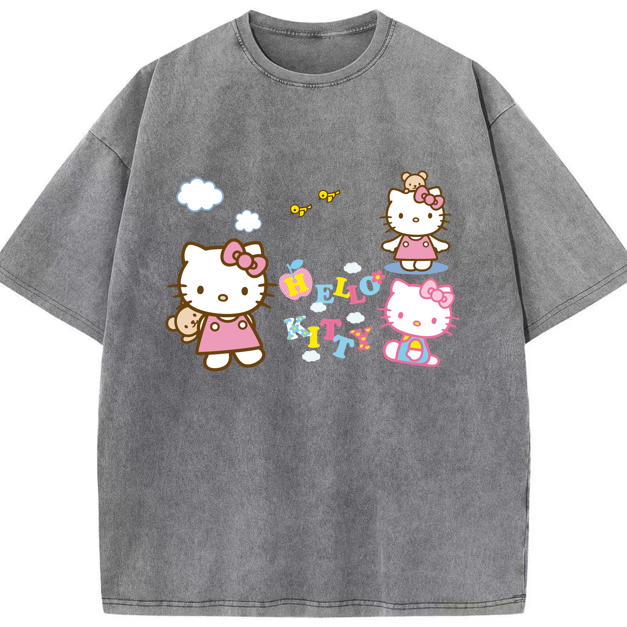 （画像用） Hello Kitty ハローキティ 綿100% ヴィンテージ風 半袖Tシャツ（フロントプリント）