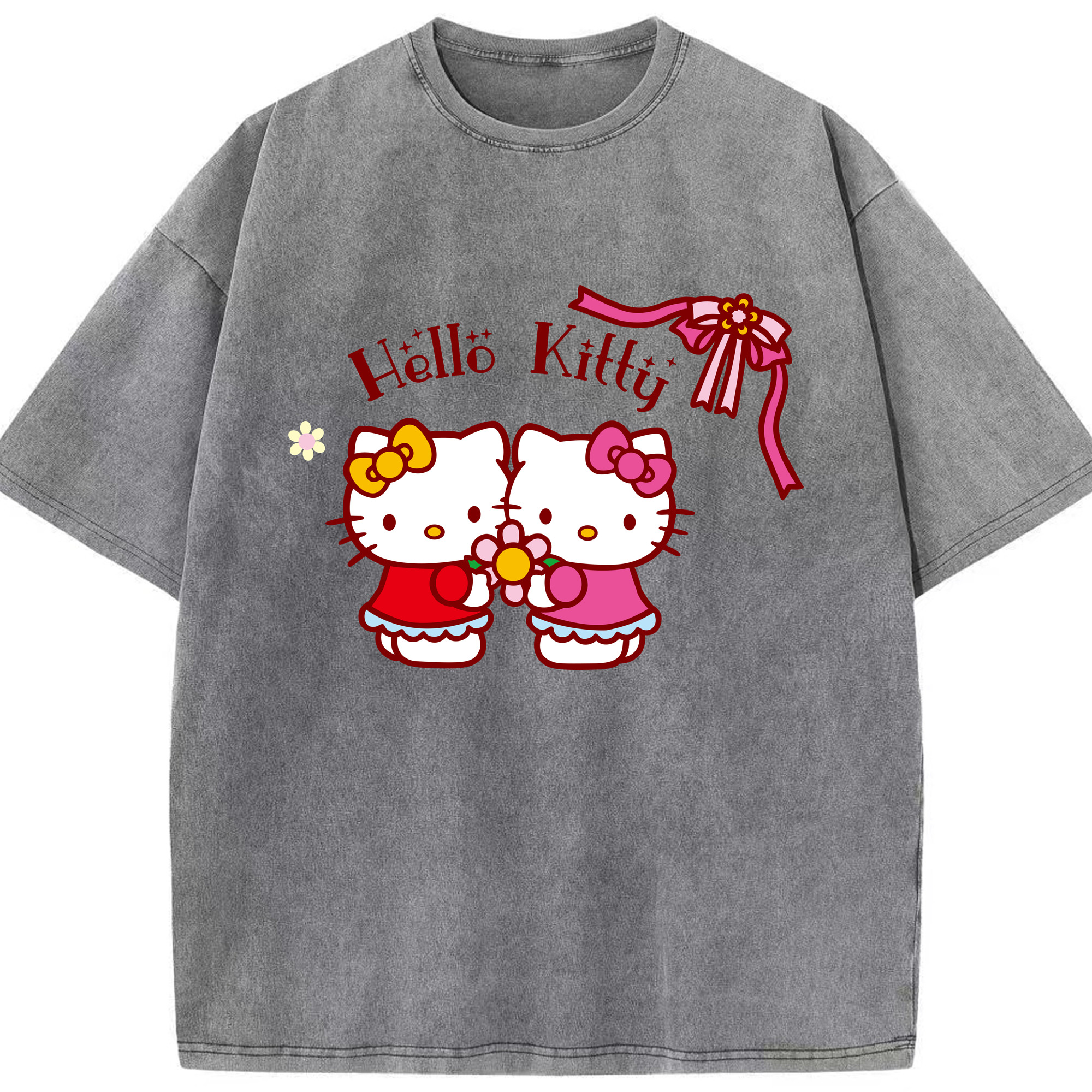 （画像用） Hello Kitty ハローキティ 綿100% ヴィンテージ風 半袖Tシャツ（フロントプリント）
