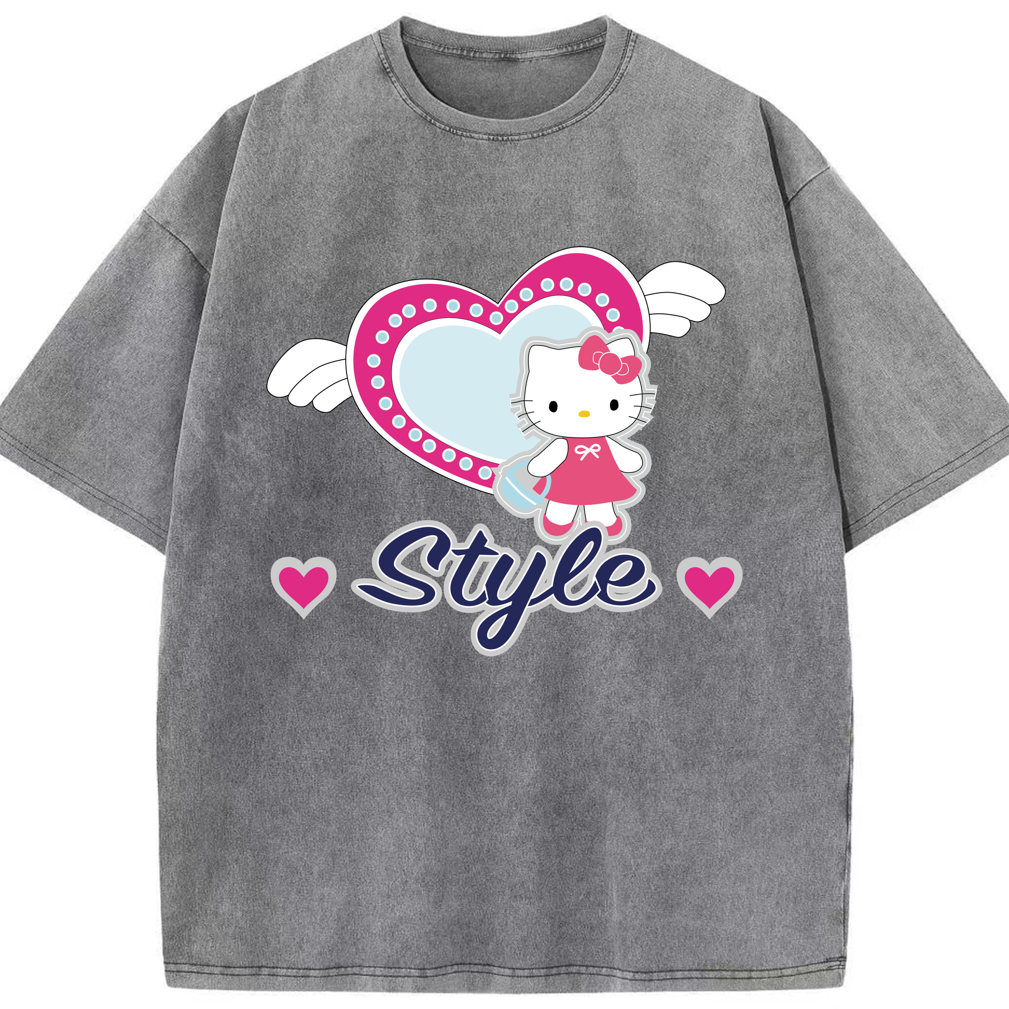 （画像用） Hello Kitty ハローキティ 綿100% ヴィンテージ風 半袖Tシャツ（フロントプリント）