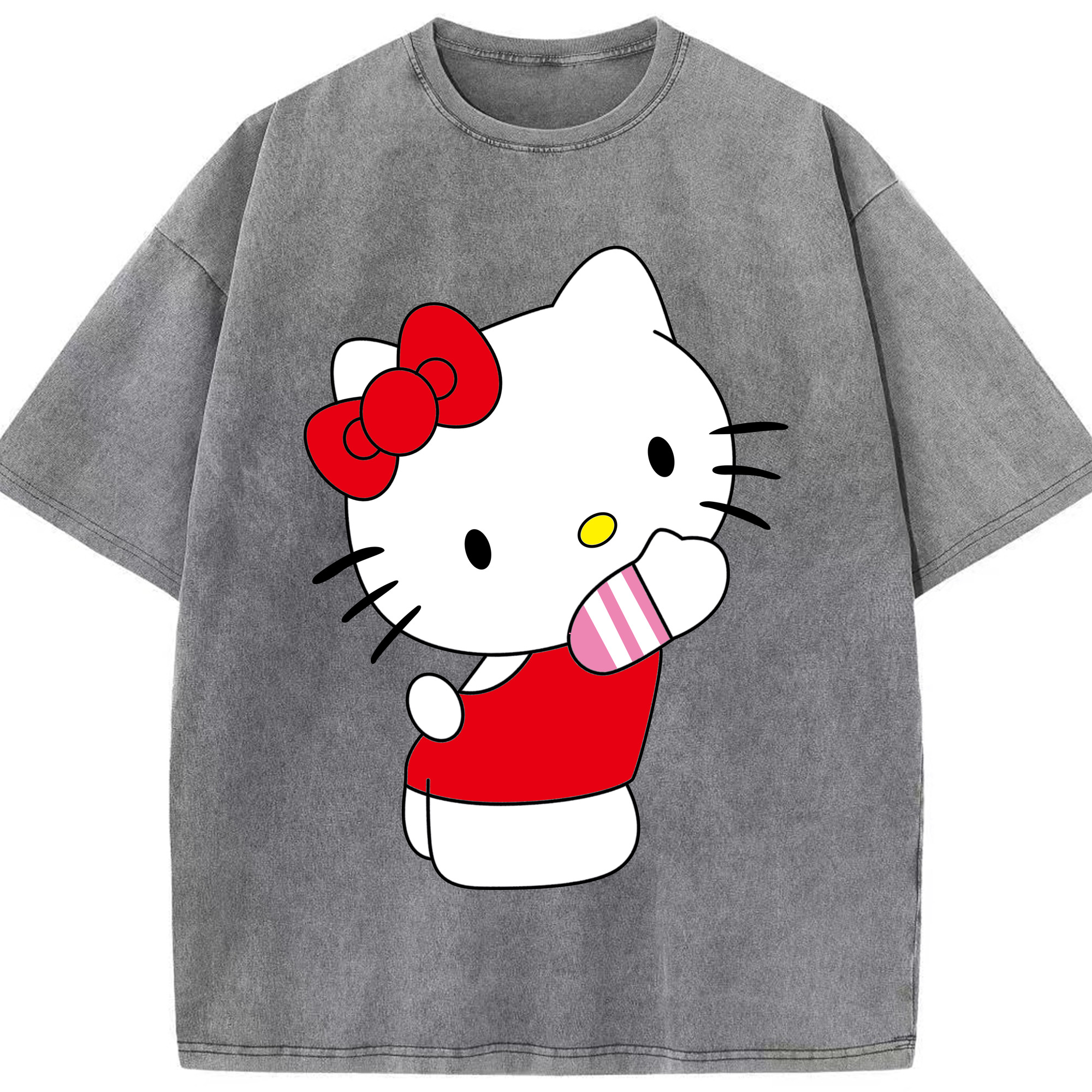 （画像用） Hello Kitty ハローキティ 綿100% ヴィンテージ風 半袖Tシャツ（フロントプリント）