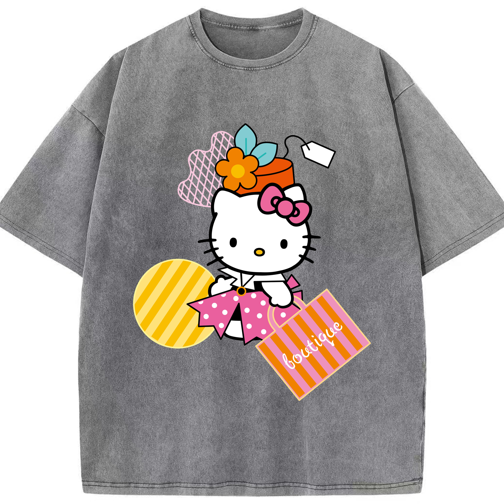 （画像用） Hello Kitty ハローキティ 綿100% ヴィンテージ風 半袖Tシャツ（フロントプリント）