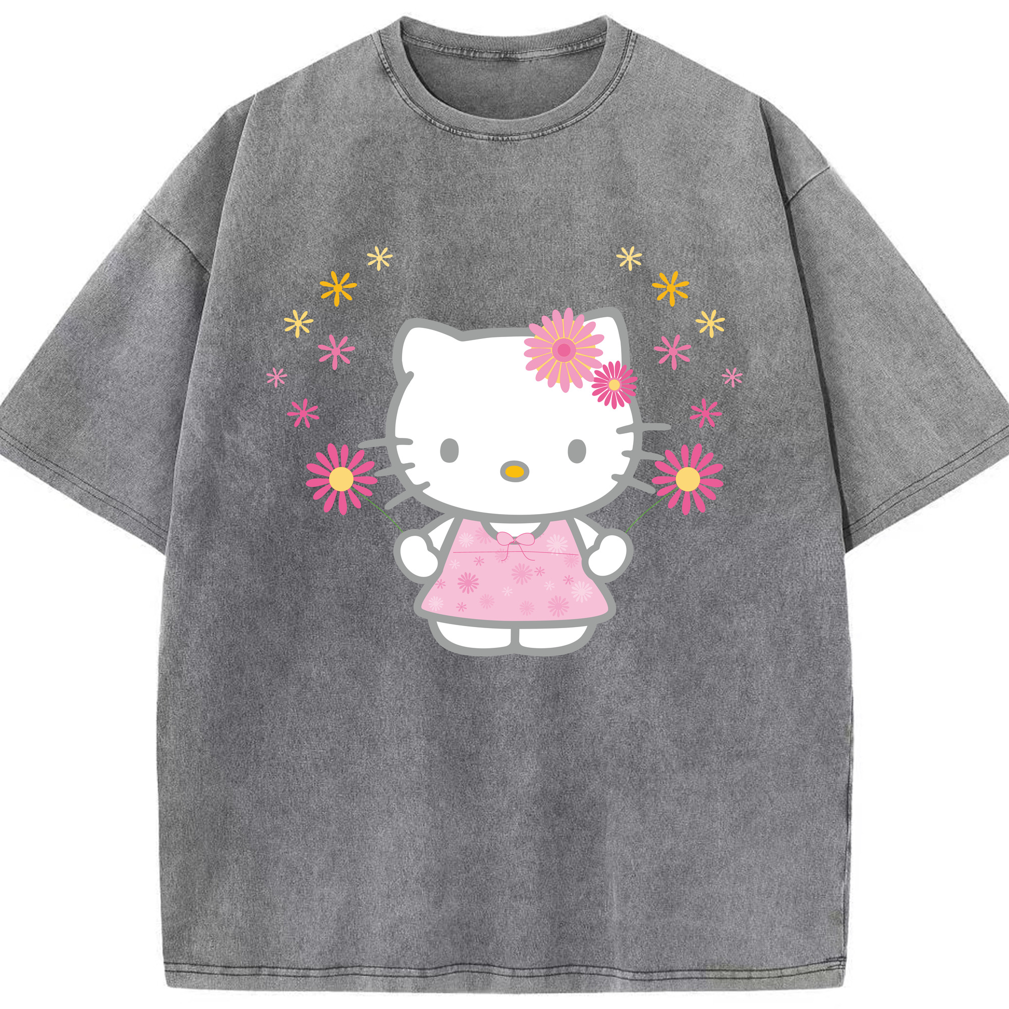 （画像用） Hello Kitty ハローキティ 綿100% ヴィンテージ風 半袖Tシャツ（フロントプリント）