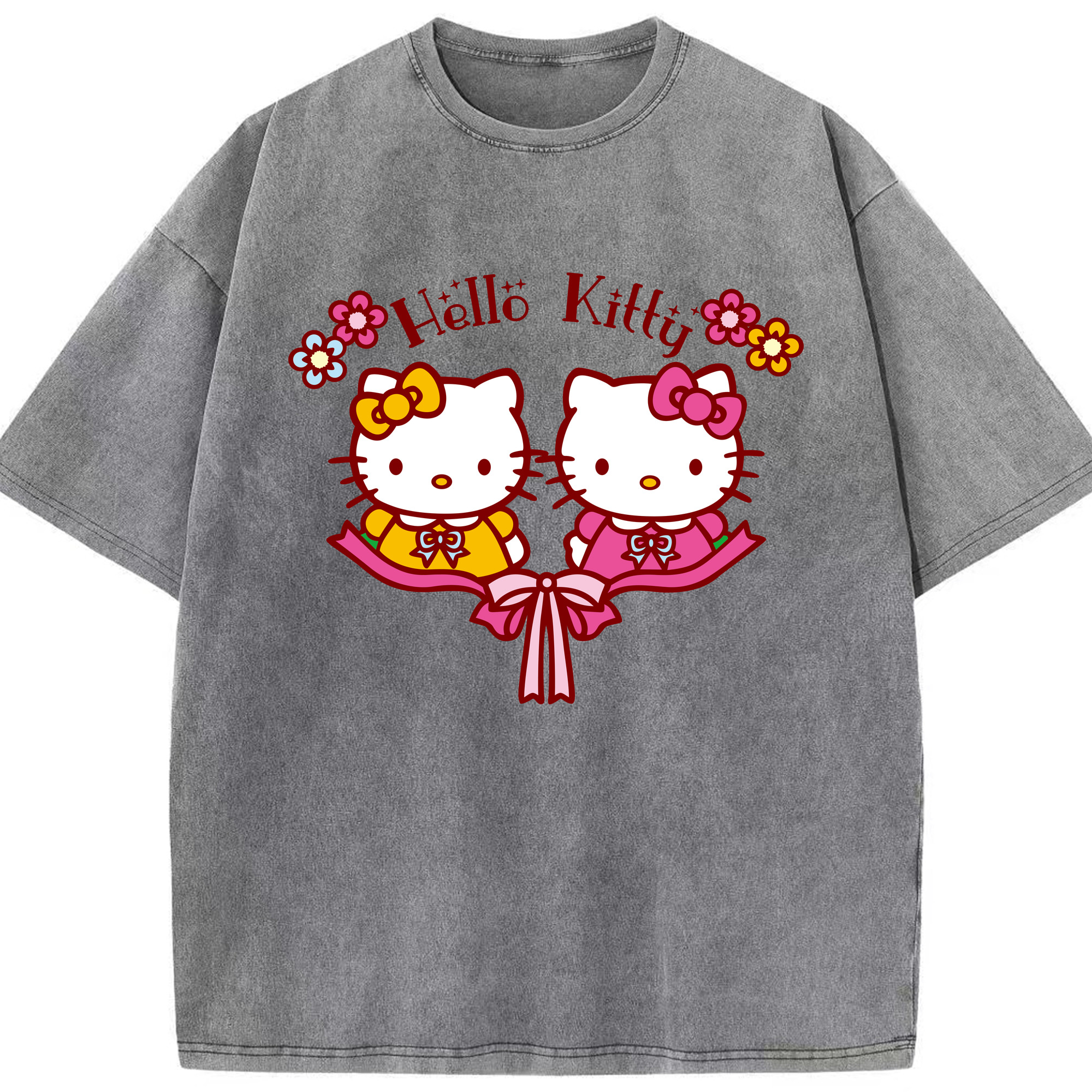 （画像用） Hello Kitty ハローキティ 綿100% ヴィンテージ風 半袖Tシャツ（フロントプリント）