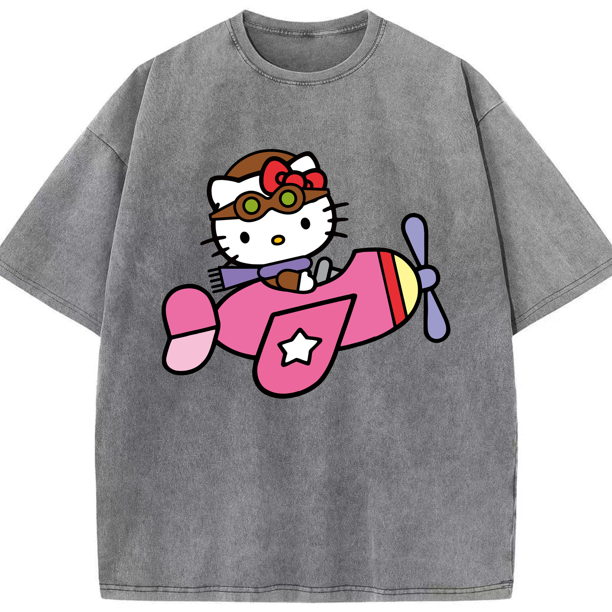 （画像用） Hello Kitty ハローキティ 綿100% ヴィンテージ風 半袖Tシャツ（フロントプリント）