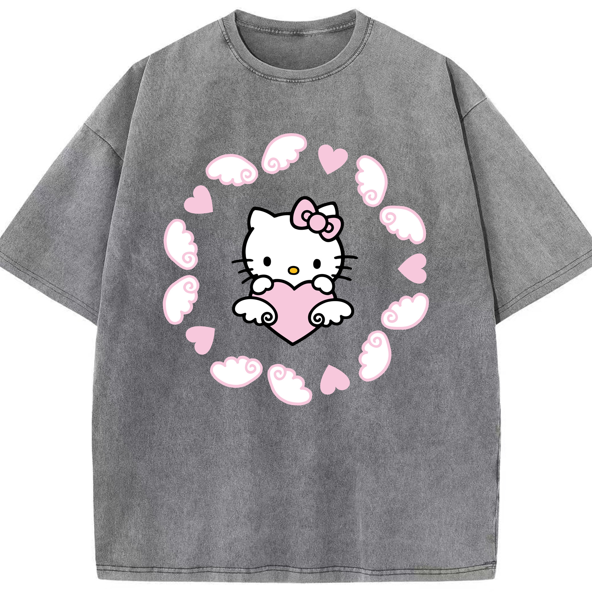 （画像用） Hello Kitty ハローキティ 綿100% ヴィンテージ風 半袖Tシャツ（フロントプリント）