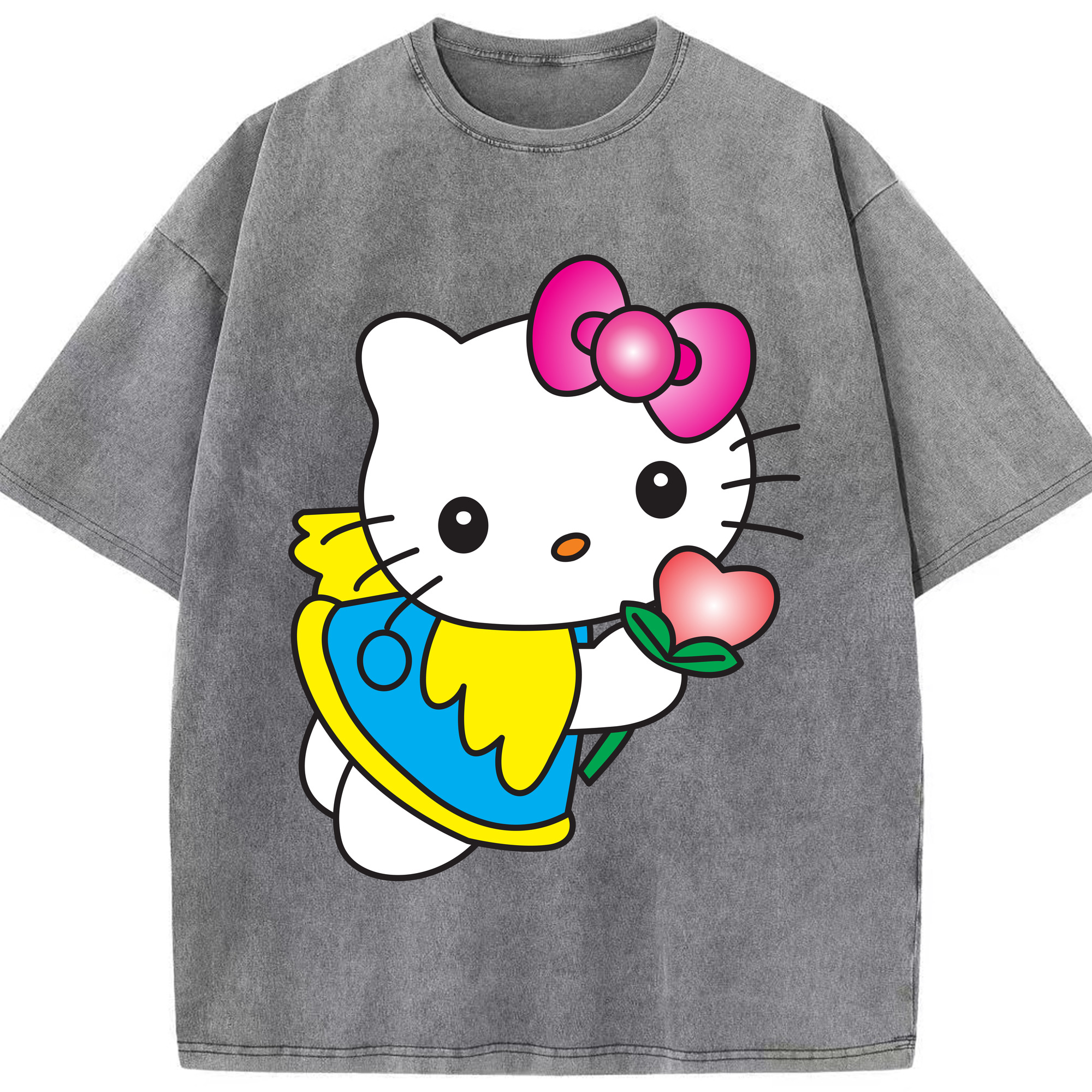 （画像用） Hello Kitty ハローキティ 綿100% ヴィンテージ風 半袖Tシャツ（フロントプリント）