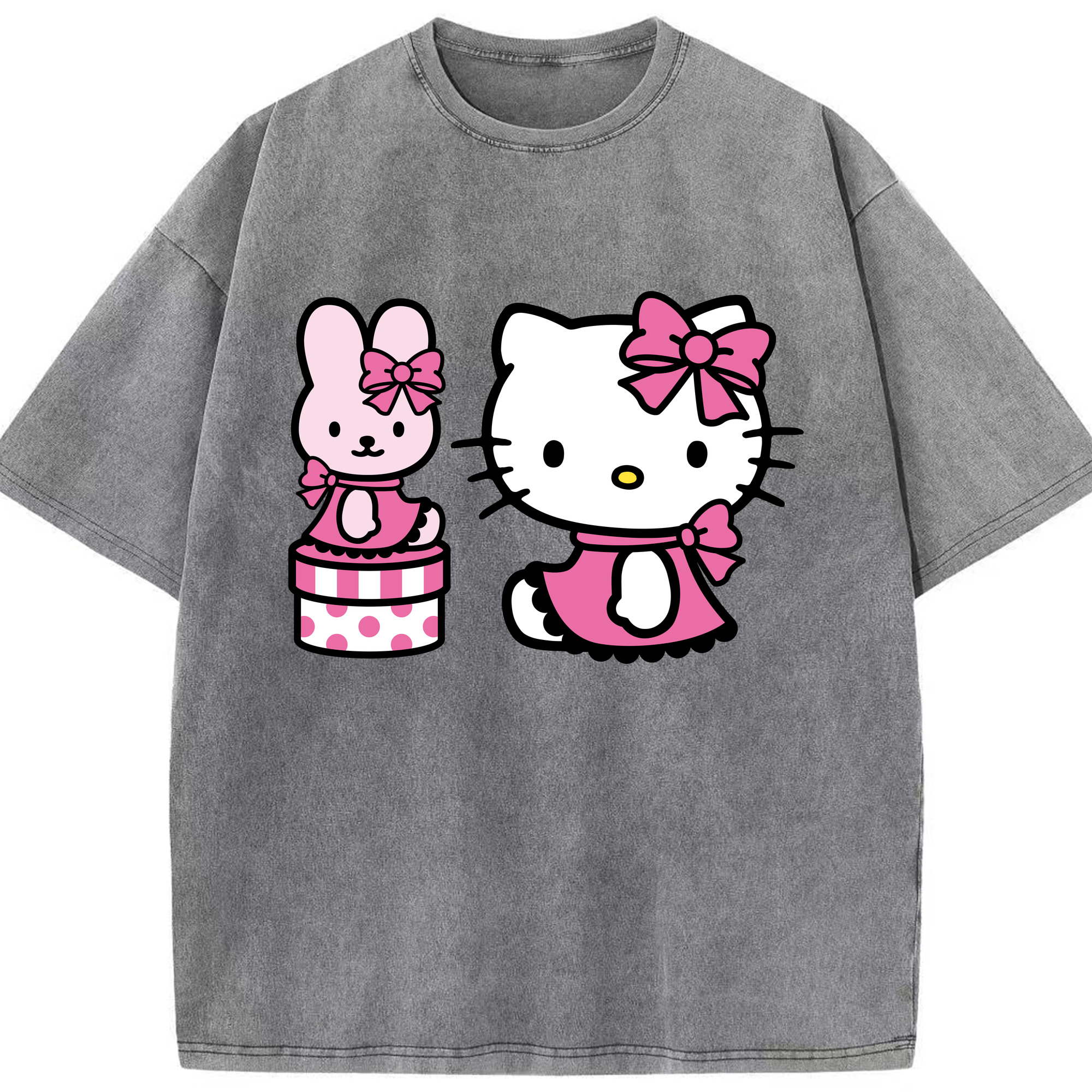 （画像用） Hello Kitty ハローキティ 綿100% ヴィンテージ風 半袖Tシャツ（フロントプリント）