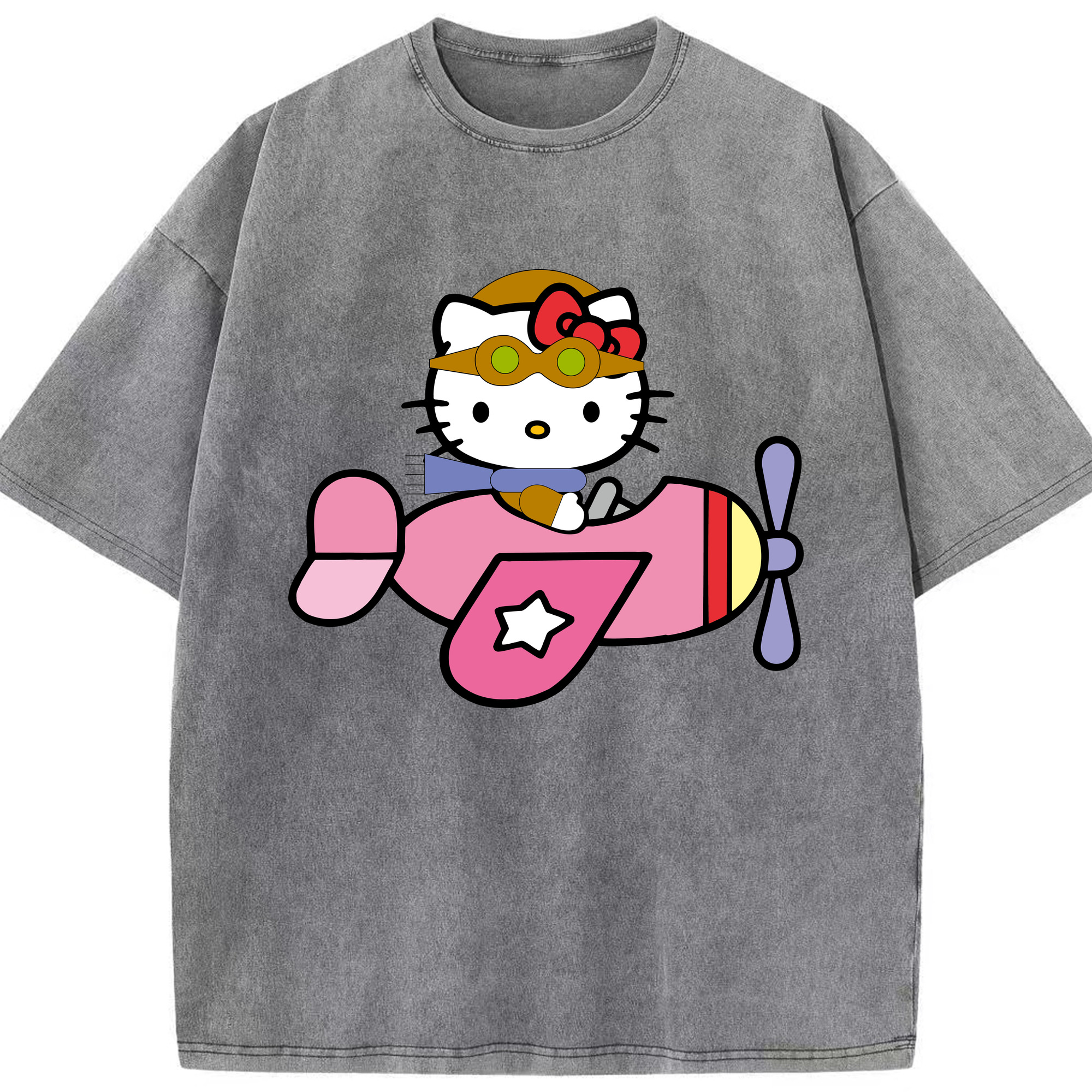 （画像用） Hello Kitty ハローキティ 綿100% ヴィンテージ風 半袖Tシャツ（フロントプリント）
