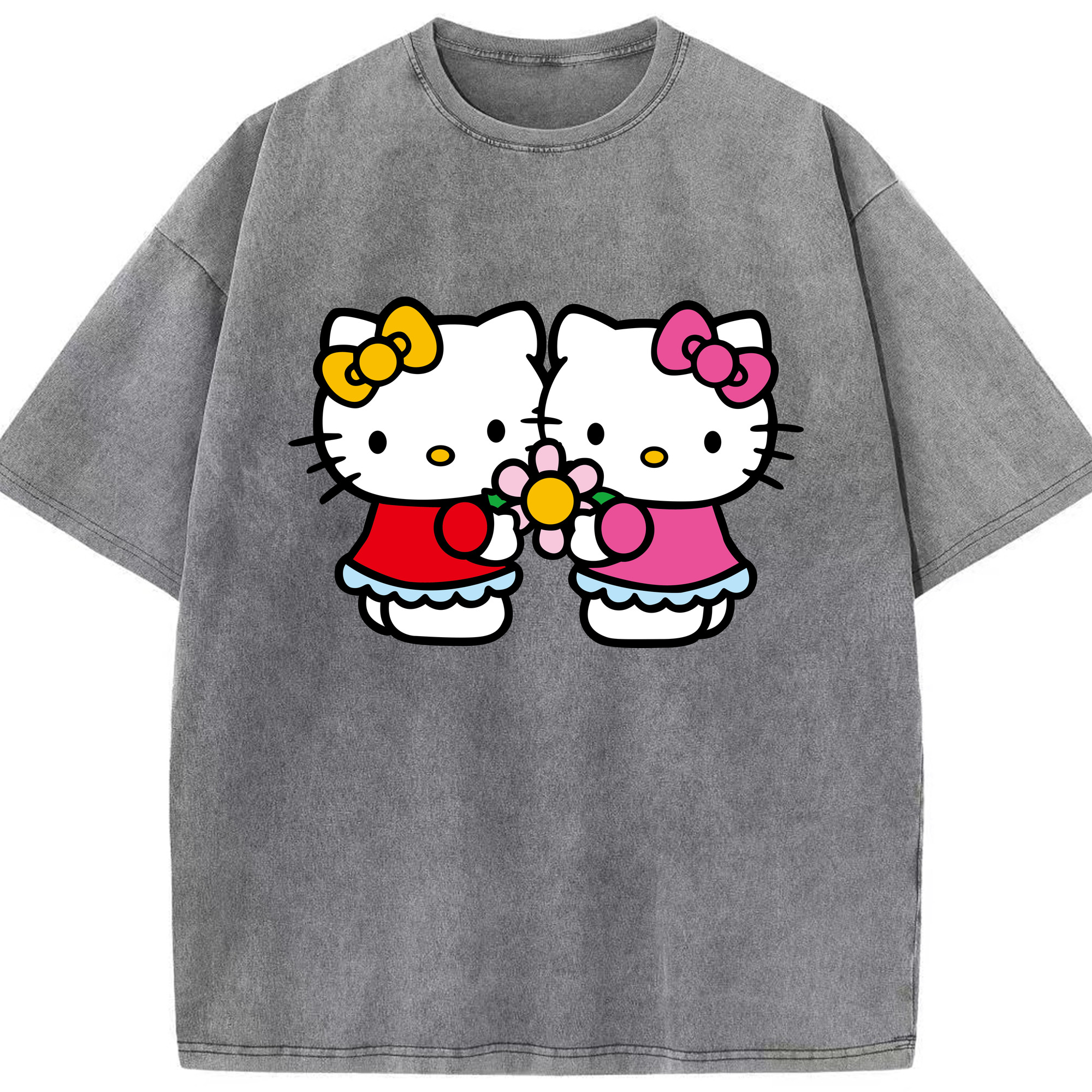 （画像用） Hello Kitty ハローキティ 綿100% ヴィンテージ風 半袖Tシャツ（フロントプリント）