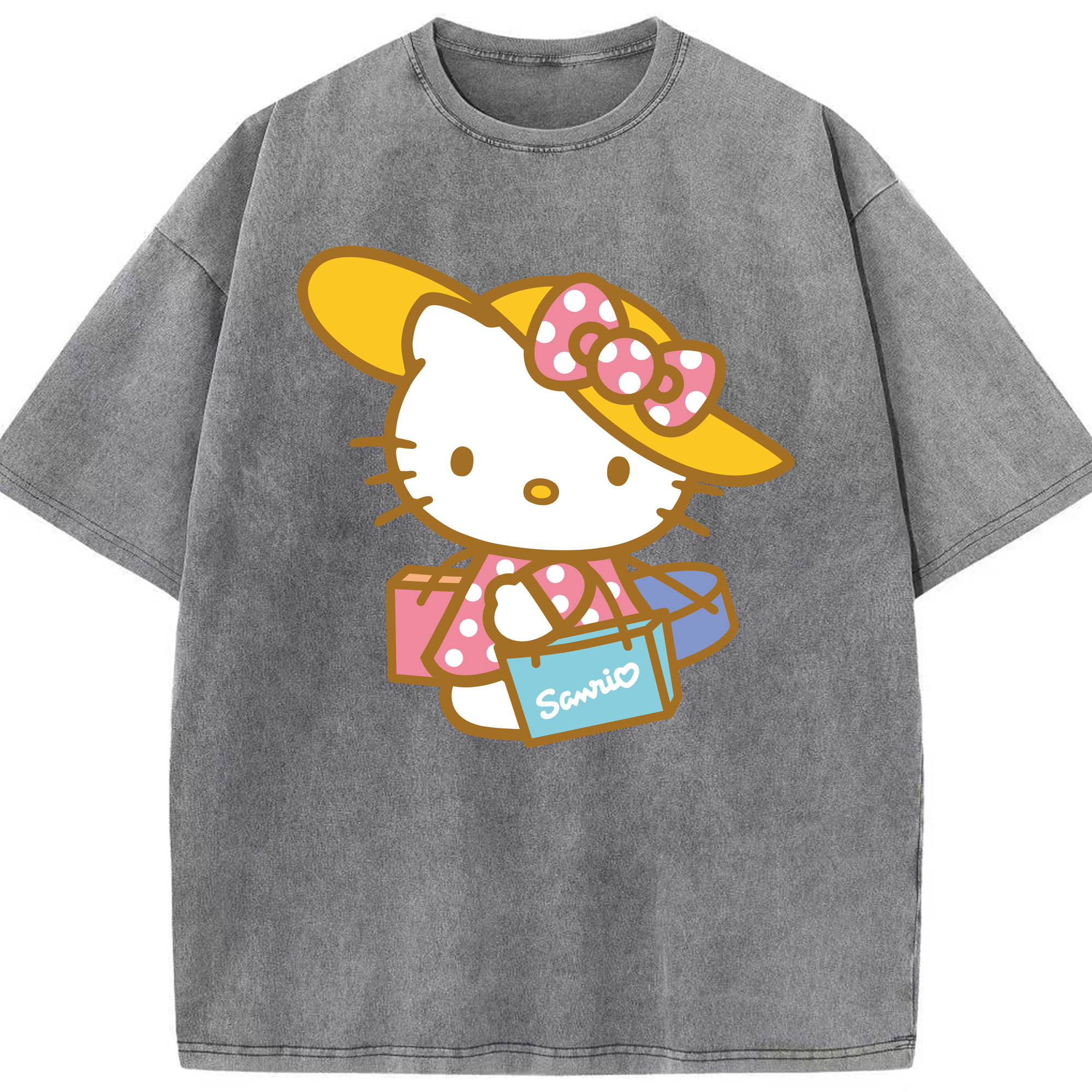 （画像用） Hello Kitty ハローキティ 綿100% ヴィンテージ風 半袖Tシャツ（フロントプリント）
