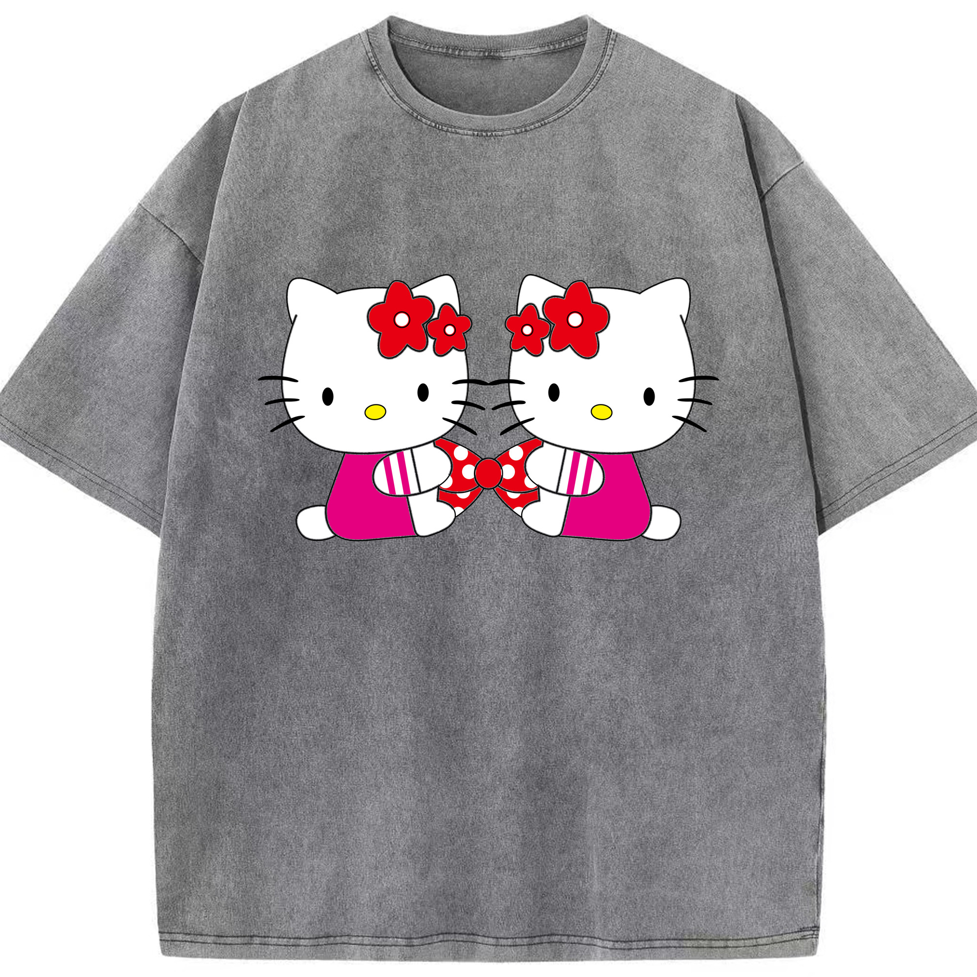（画像用） Hello Kitty ハローキティ 綿100% ヴィンテージ風 半袖Tシャツ（フロントプリント）