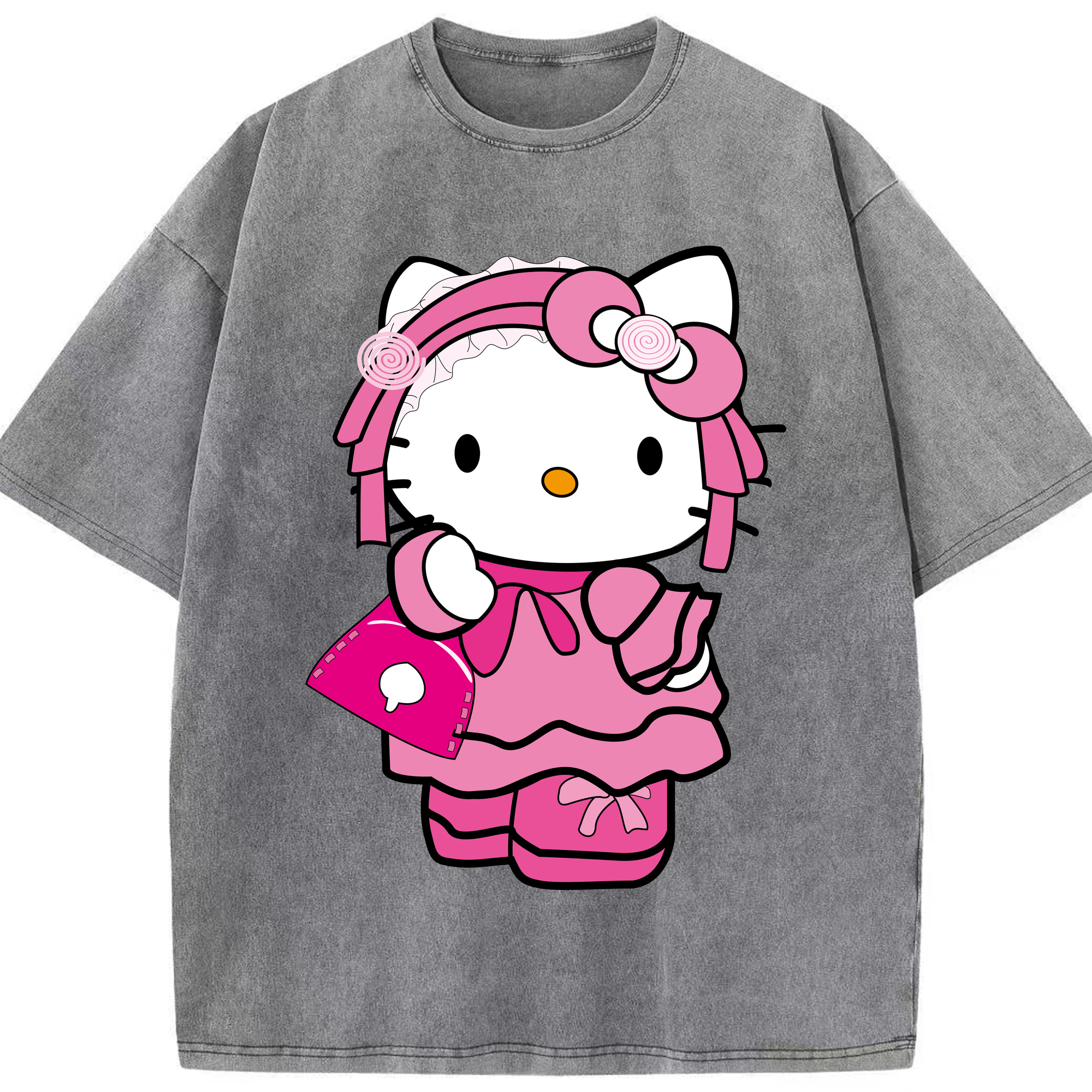 （画像用） Hello Kitty ハローキティ 綿100% ヴィンテージ風 半袖Tシャツ（フロントプリント）