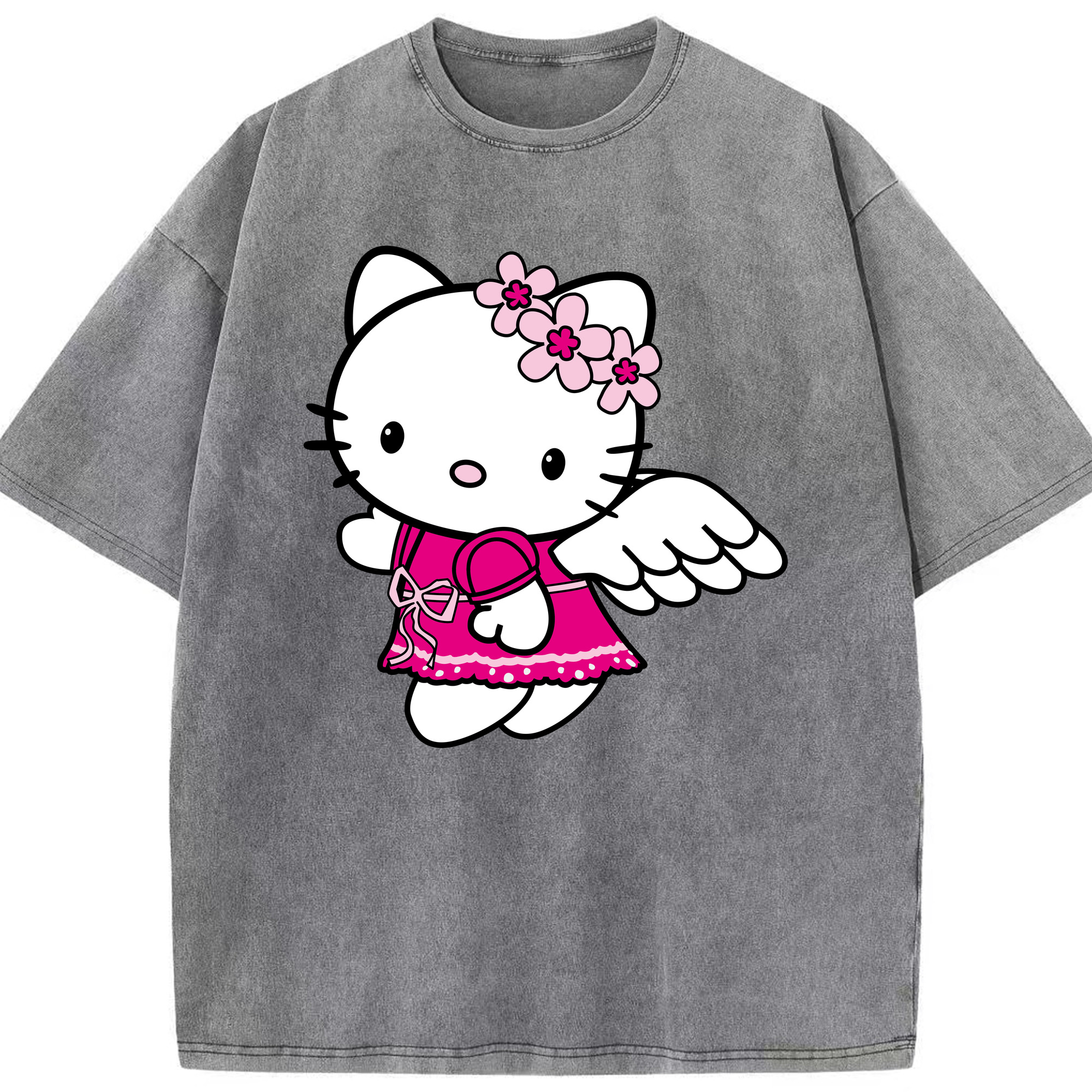 （画像用） Hello Kitty ハローキティ 綿100% ヴィンテージ風 半袖Tシャツ（フロントプリント）