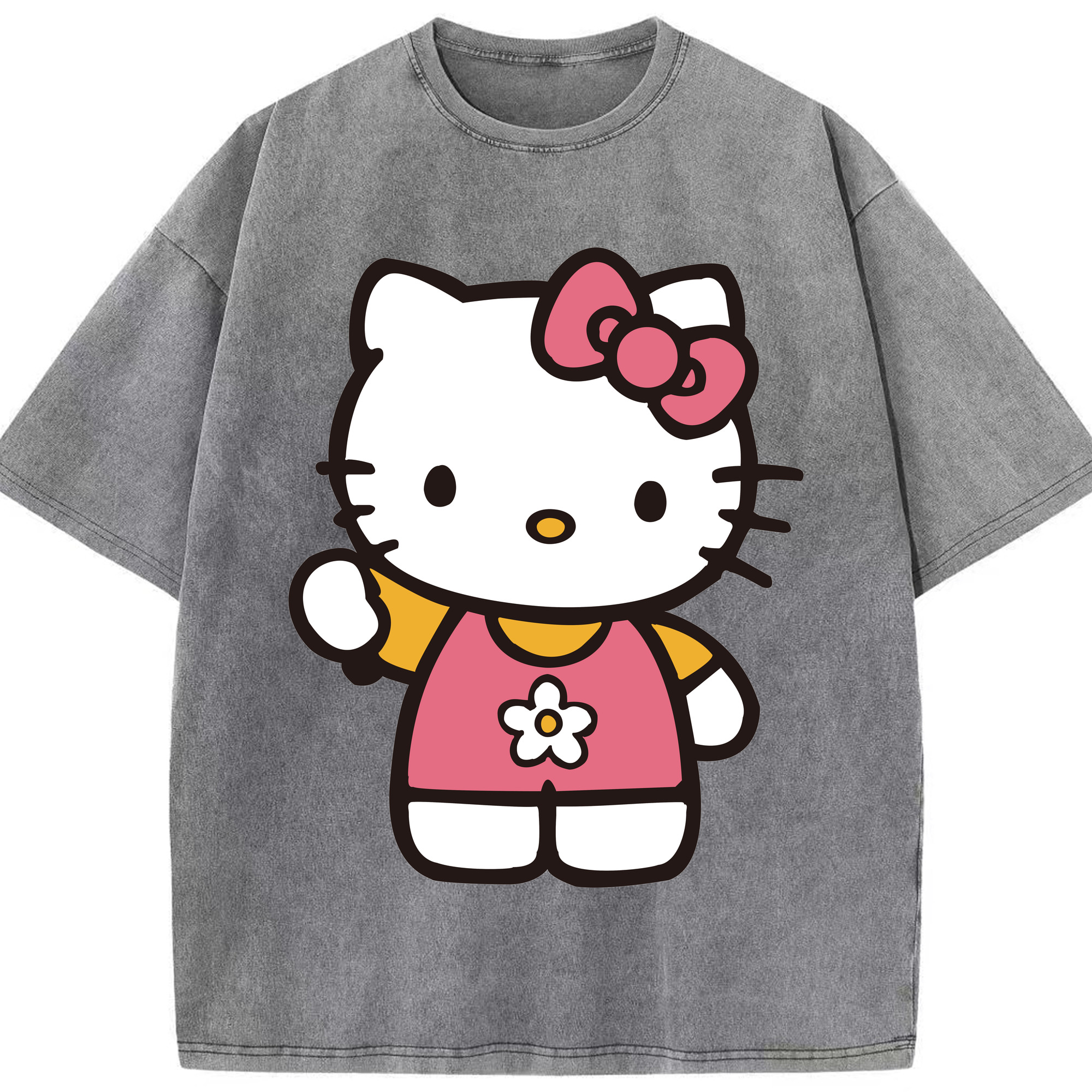 （画像用） Hello Kitty ハローキティ 綿100% ヴィンテージ風 半袖Tシャツ（フロントプリント）