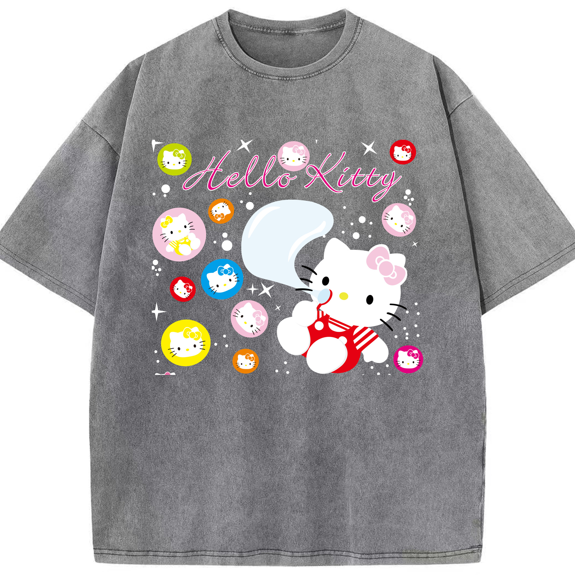 （画像用） Hello Kitty ハローキティ 綿100% ヴィンテージ風 半袖Tシャツ（フロントプリント）