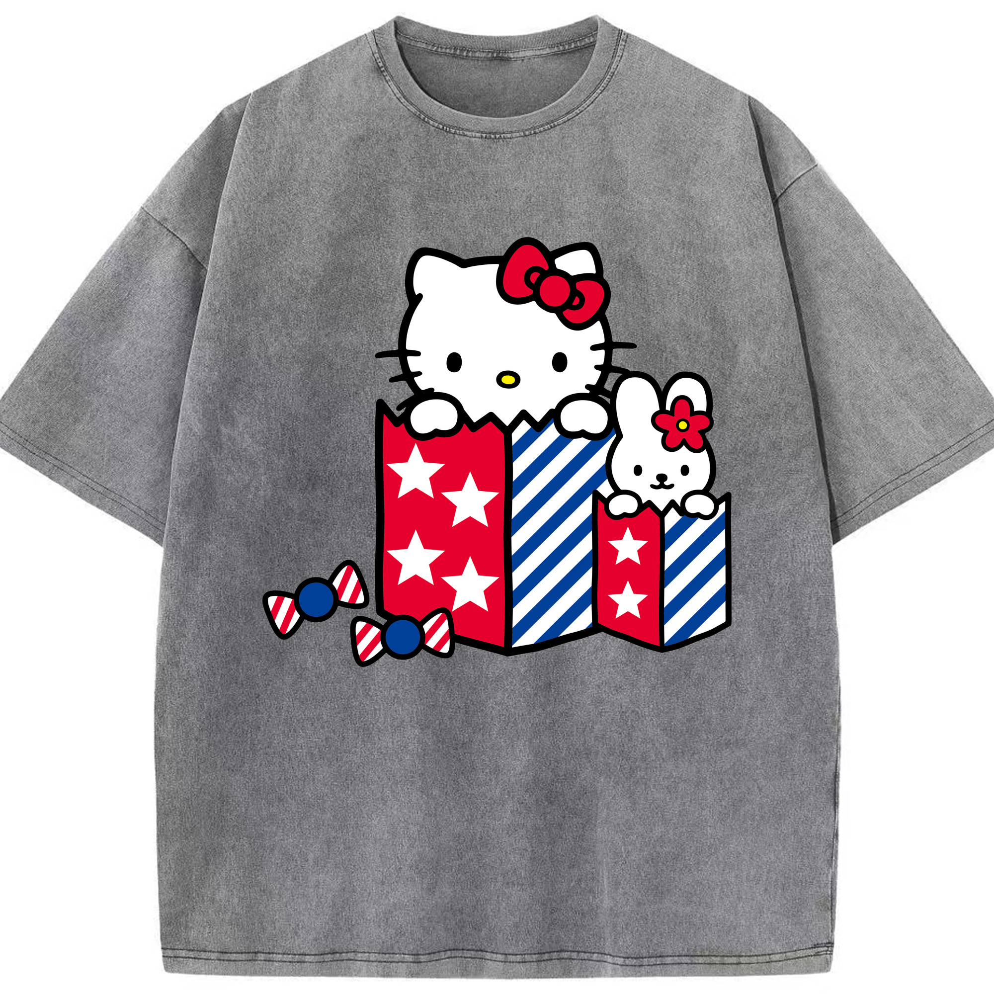 （画像用） Hello Kitty ハローキティ 綿100% ヴィンテージ風 半袖Tシャツ（フロントプリント）
