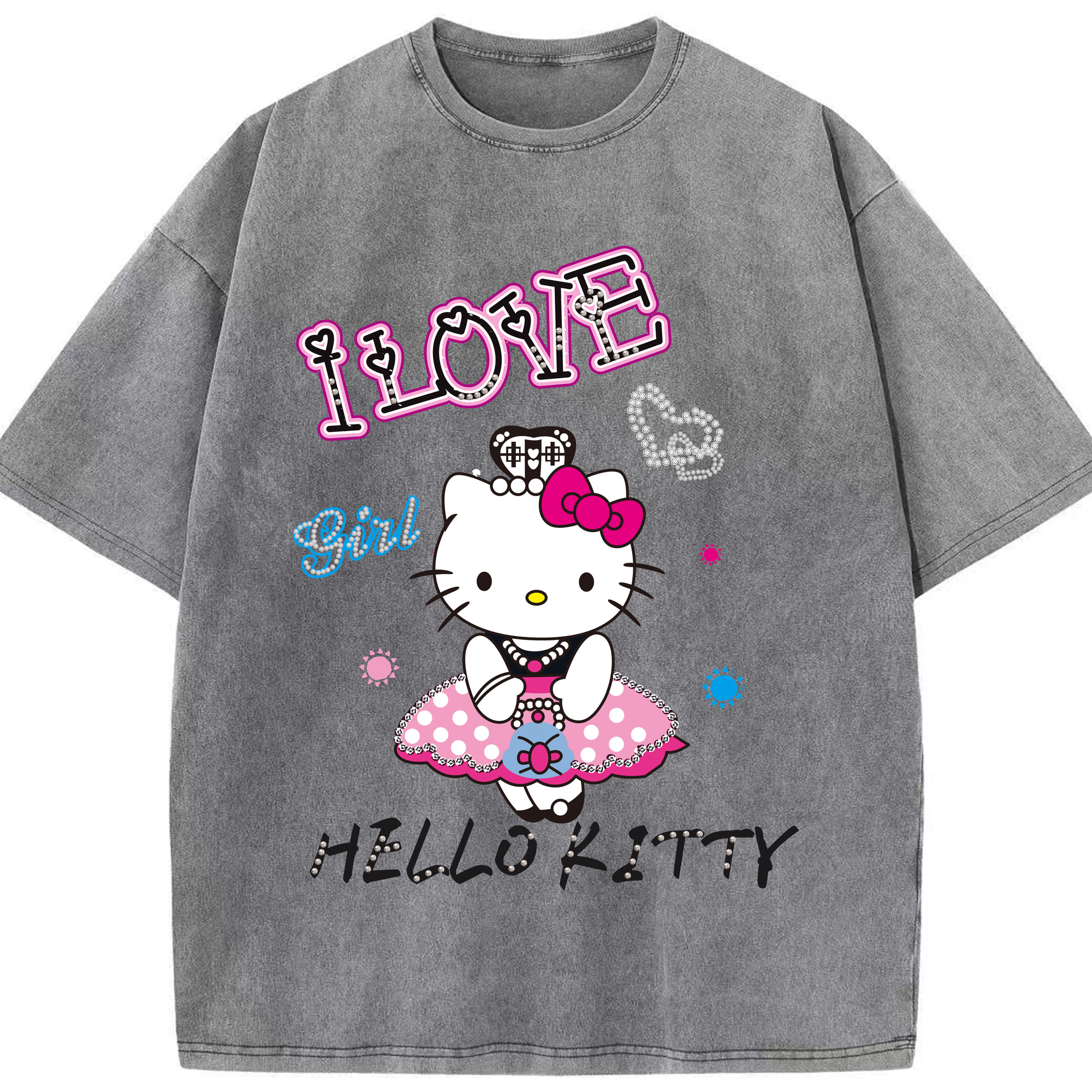 （画像用） Hello Kitty ハローキティ 綿100% ヴィンテージ風 半袖Tシャツ（フロントプリント）